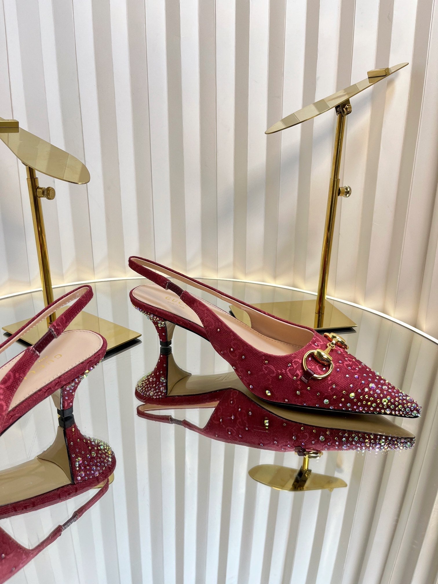 GC Crystal Horsebit Slingback 50mm Red Canvas lambskin 294615