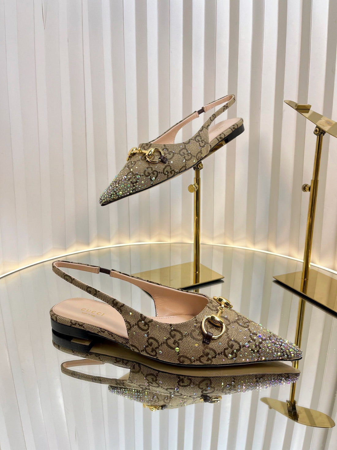 GC Crystal Horsebit Slingback 10mm Beige mix Ebony Canvas lambskin 294614