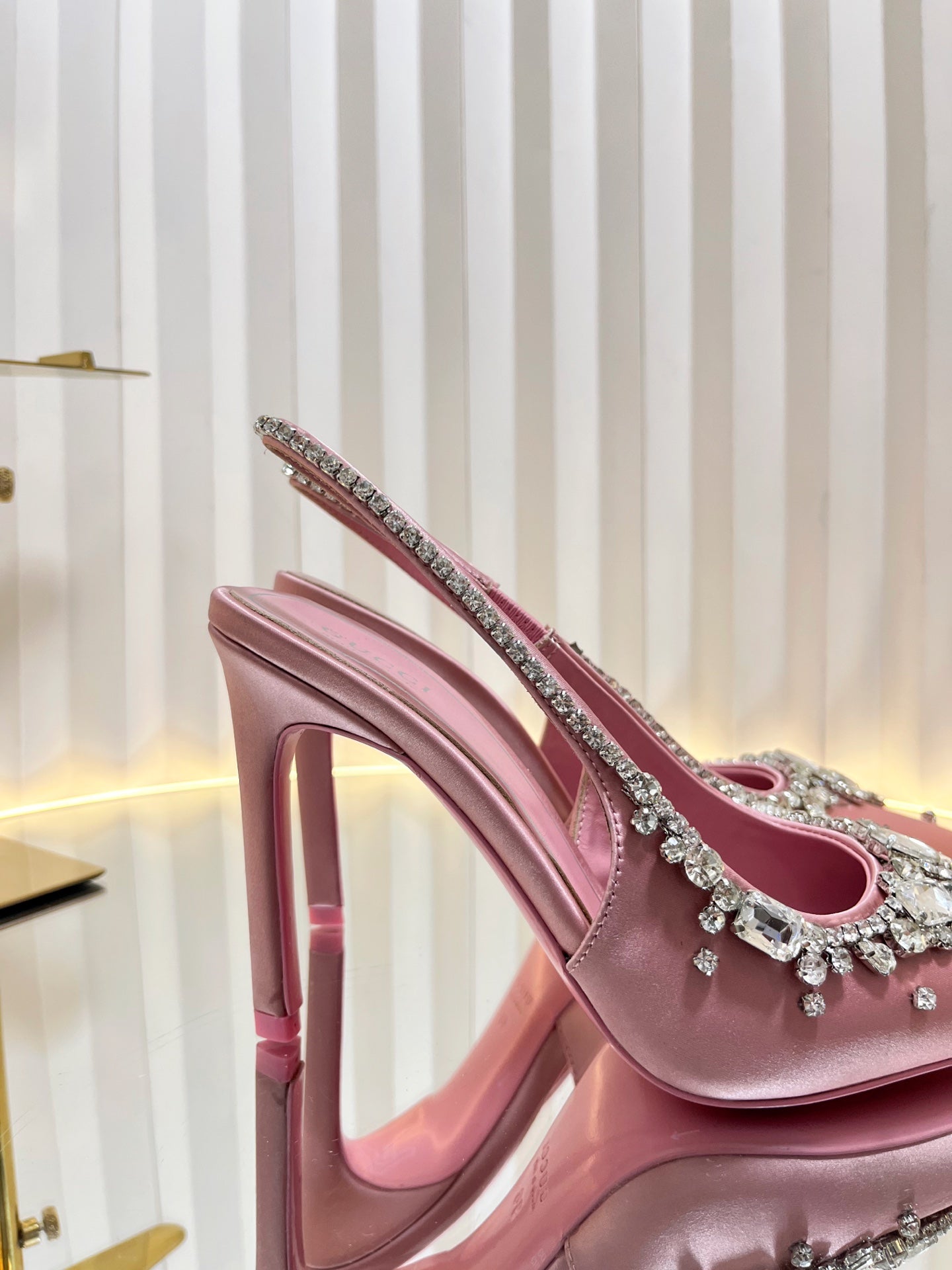 GC 2025 Crystal Embellished High Heels Slingbacks Pink Silk Sheepskin 294524