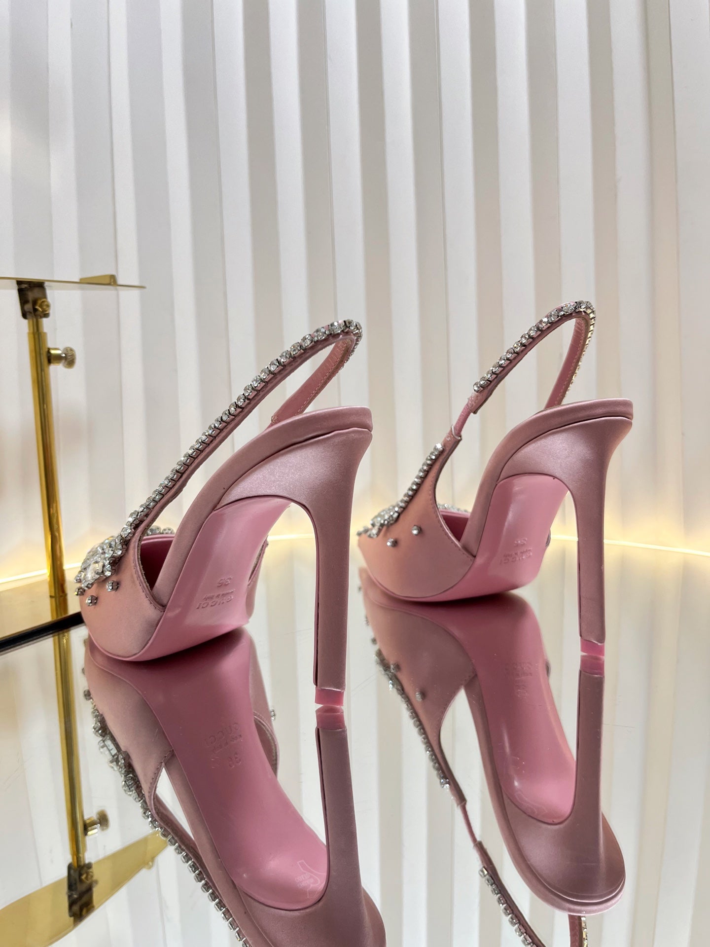 GC 2025 Crystal Embellished High Heels Slingbacks Pink Silk Sheepskin 294524