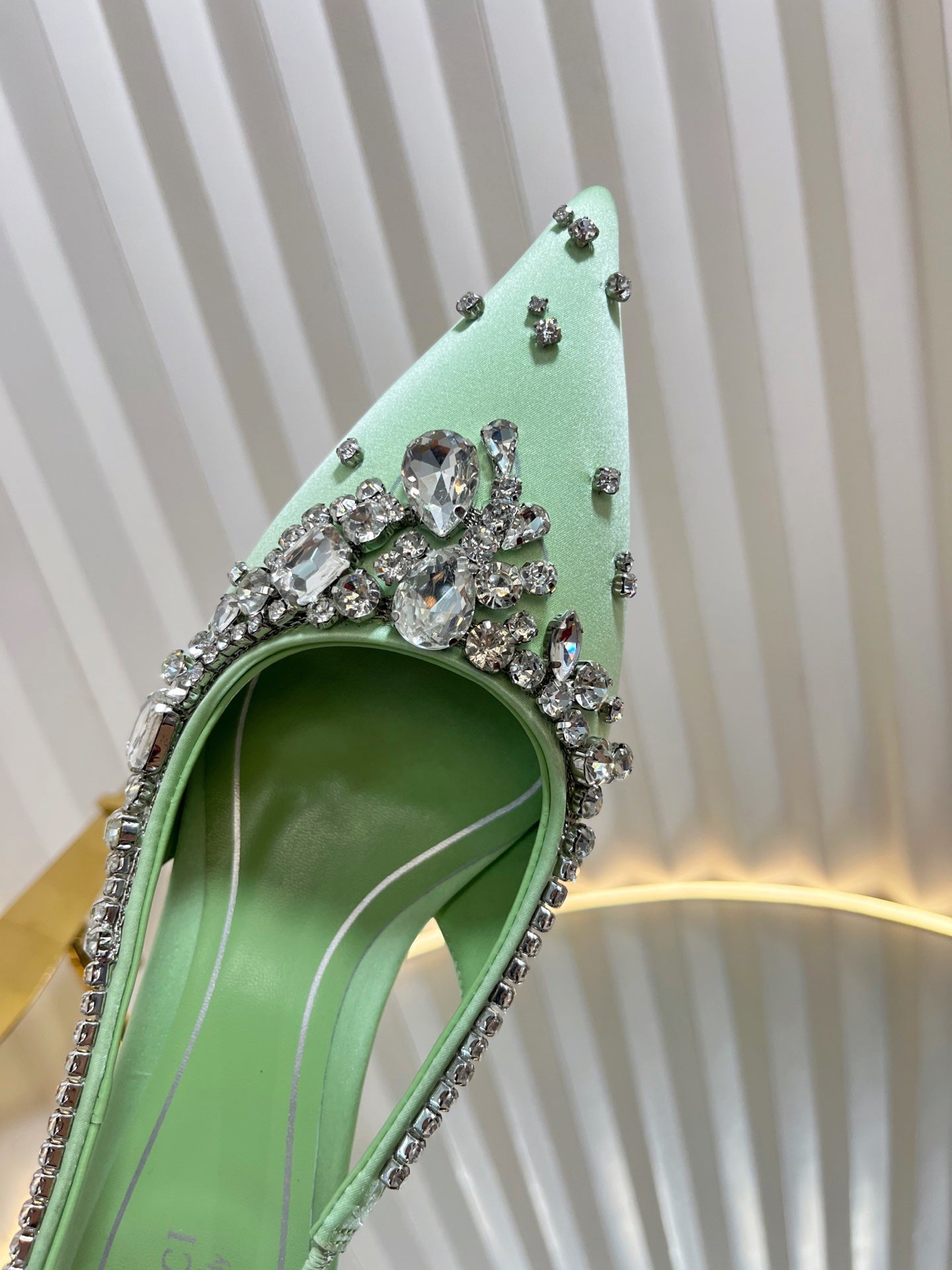 GC 2025 Crystal Embellished 55mm High Heels Slingbacks Green Silk Sheepskin 294528