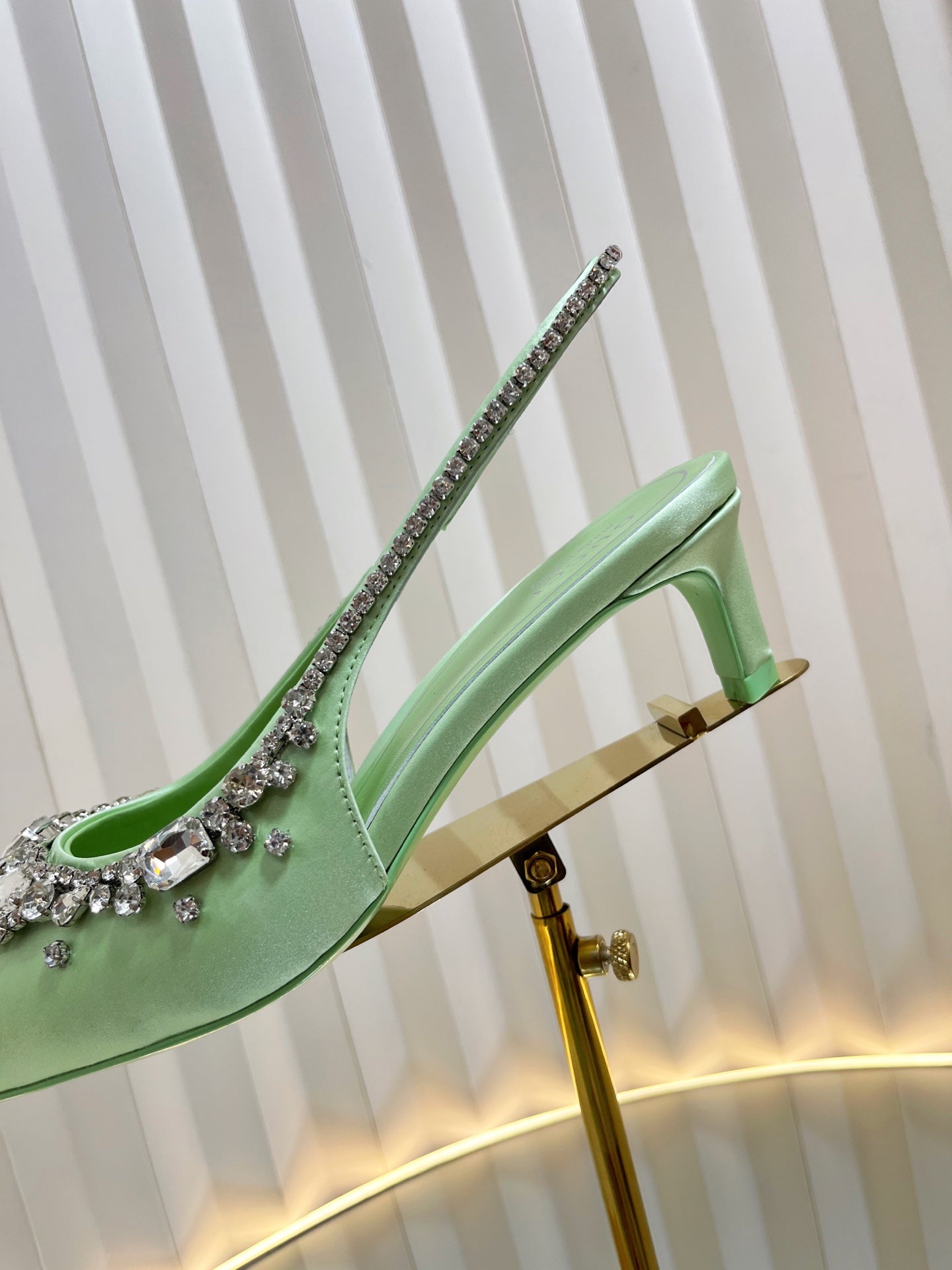 GC 2025 Crystal Embellished 55mm High Heels Slingbacks Green Silk Sheepskin 294528