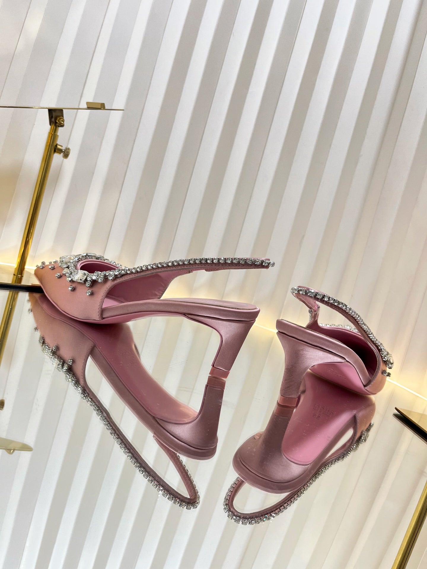 GC 2025 Crystal Embellished 55mm High Heels Slingbacks Pink Silk Sheepskin 294527