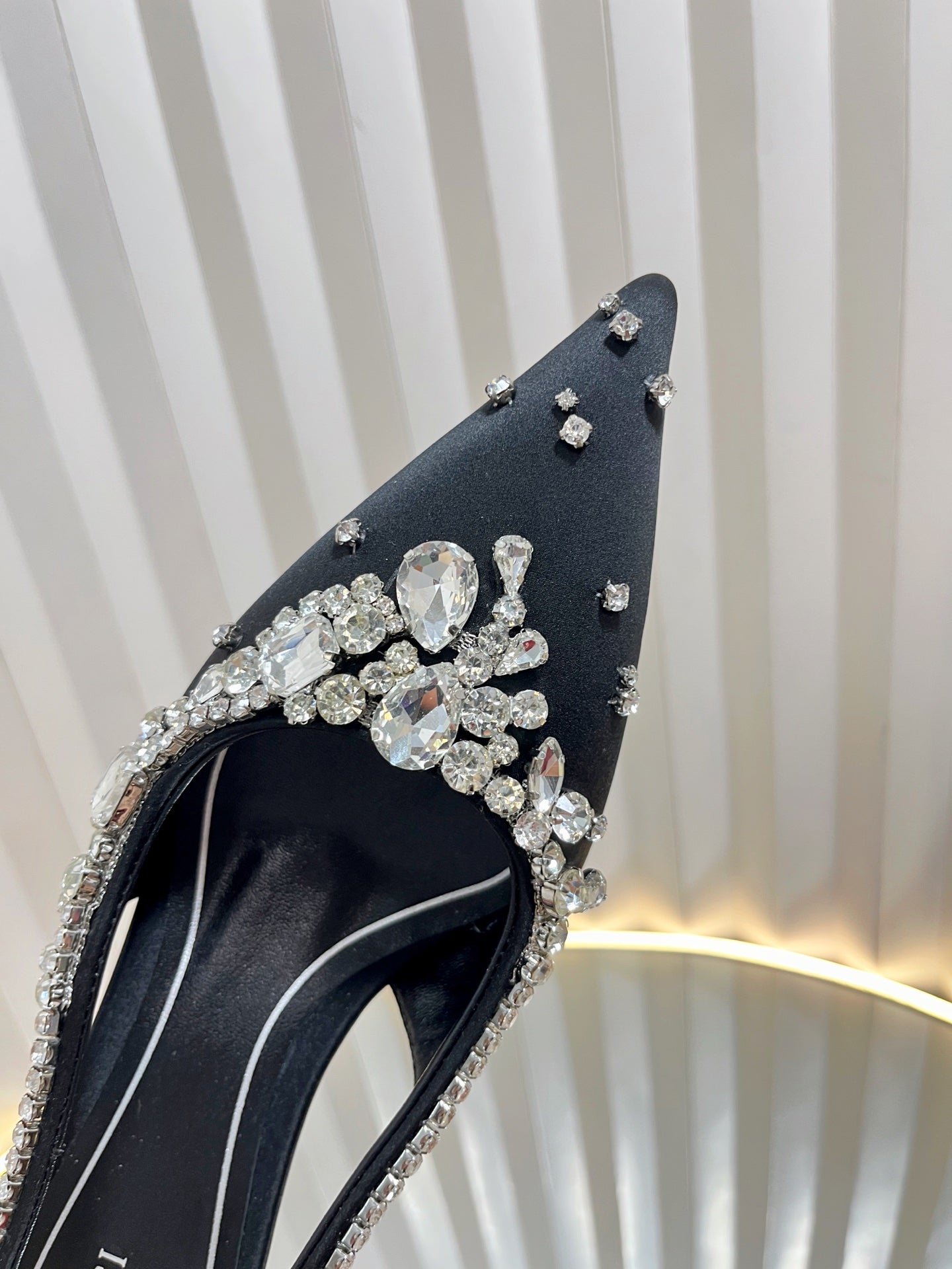 GC 2025 Crystal Embellished 55mm High Heels Slingbacks Black Silk Sheepskin 294526