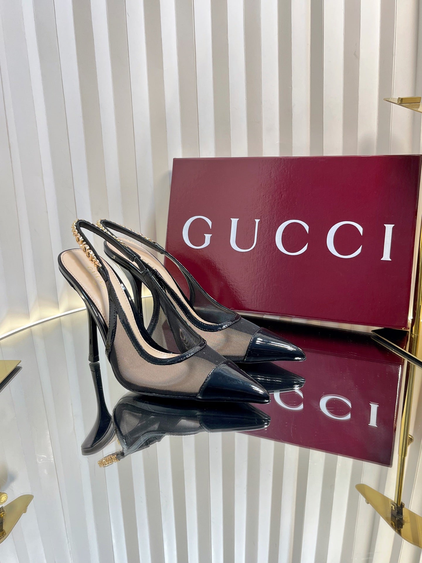 GC Signoria Slingback Pump Black Mesh Sheepskin 294519