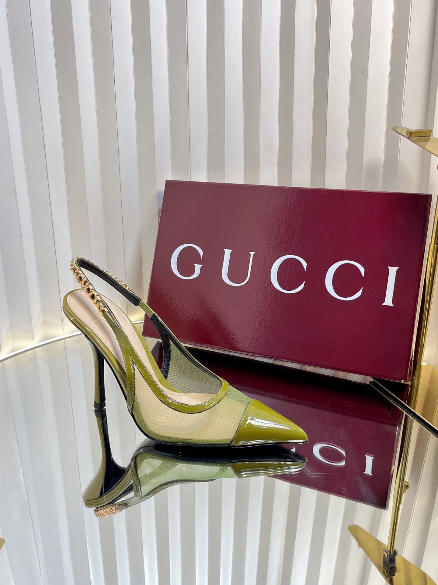 GC Signoria Slingback Pump Avocado Green Mesh Sheepskin 294522