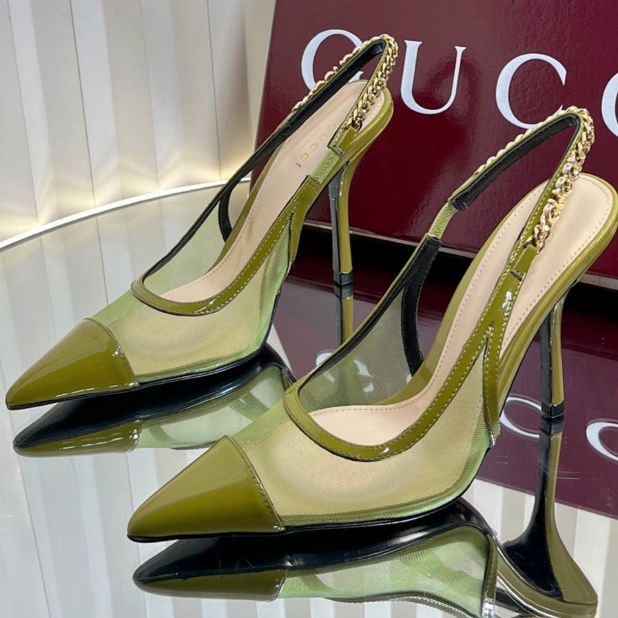 GC Signoria Slingback Pump Avocado Green Mesh Sheepskin 294522