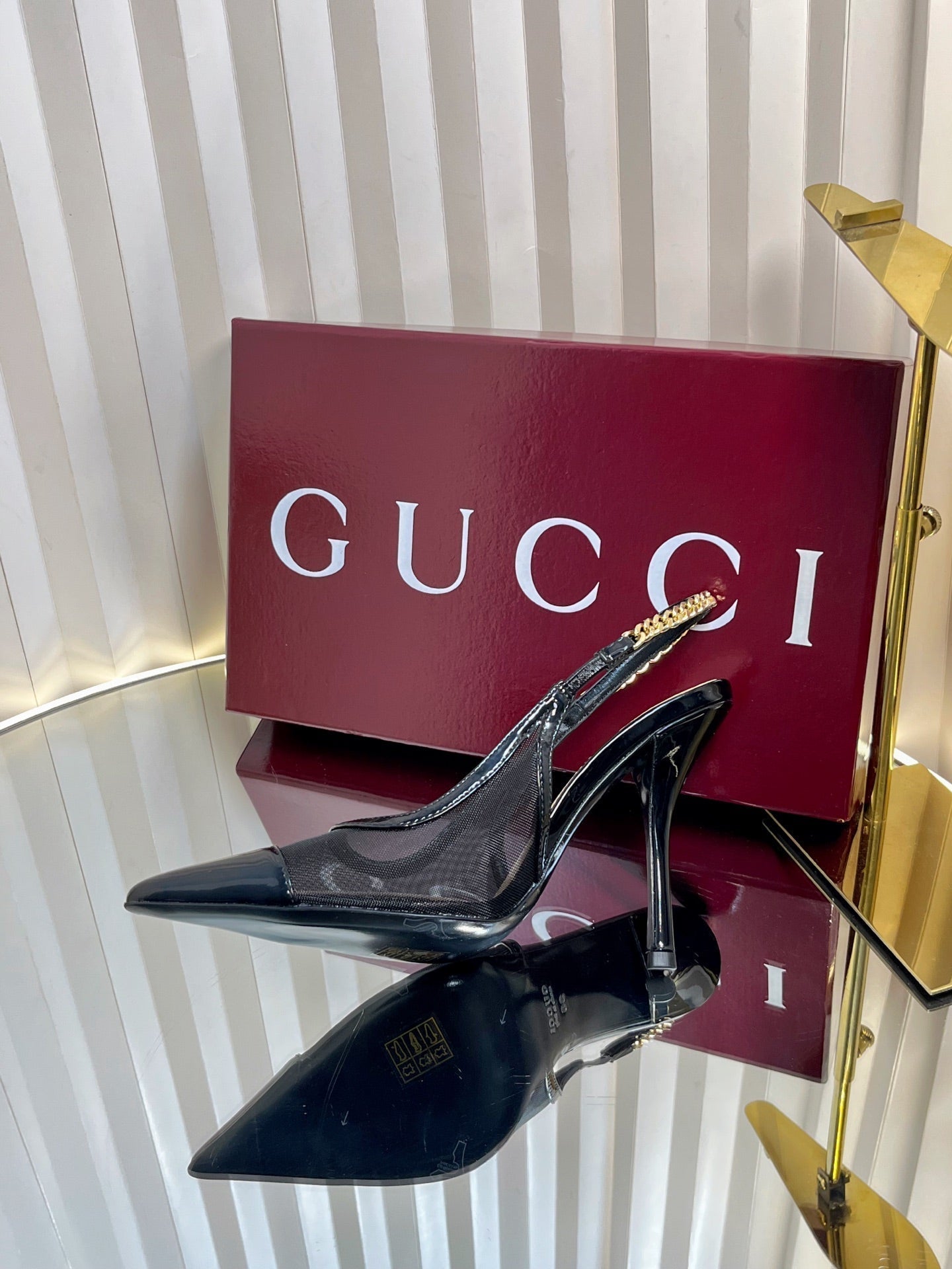 GC Signoria Slingback Pump Black Mesh Sheepskin 294519