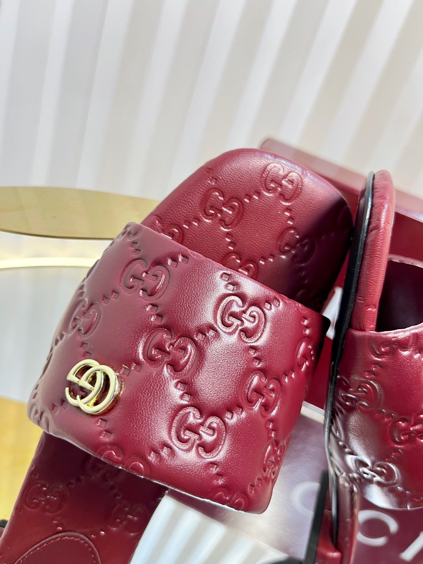 GC Double G Slide Sandals Rosso Ancora Red Embossed Leather 294634