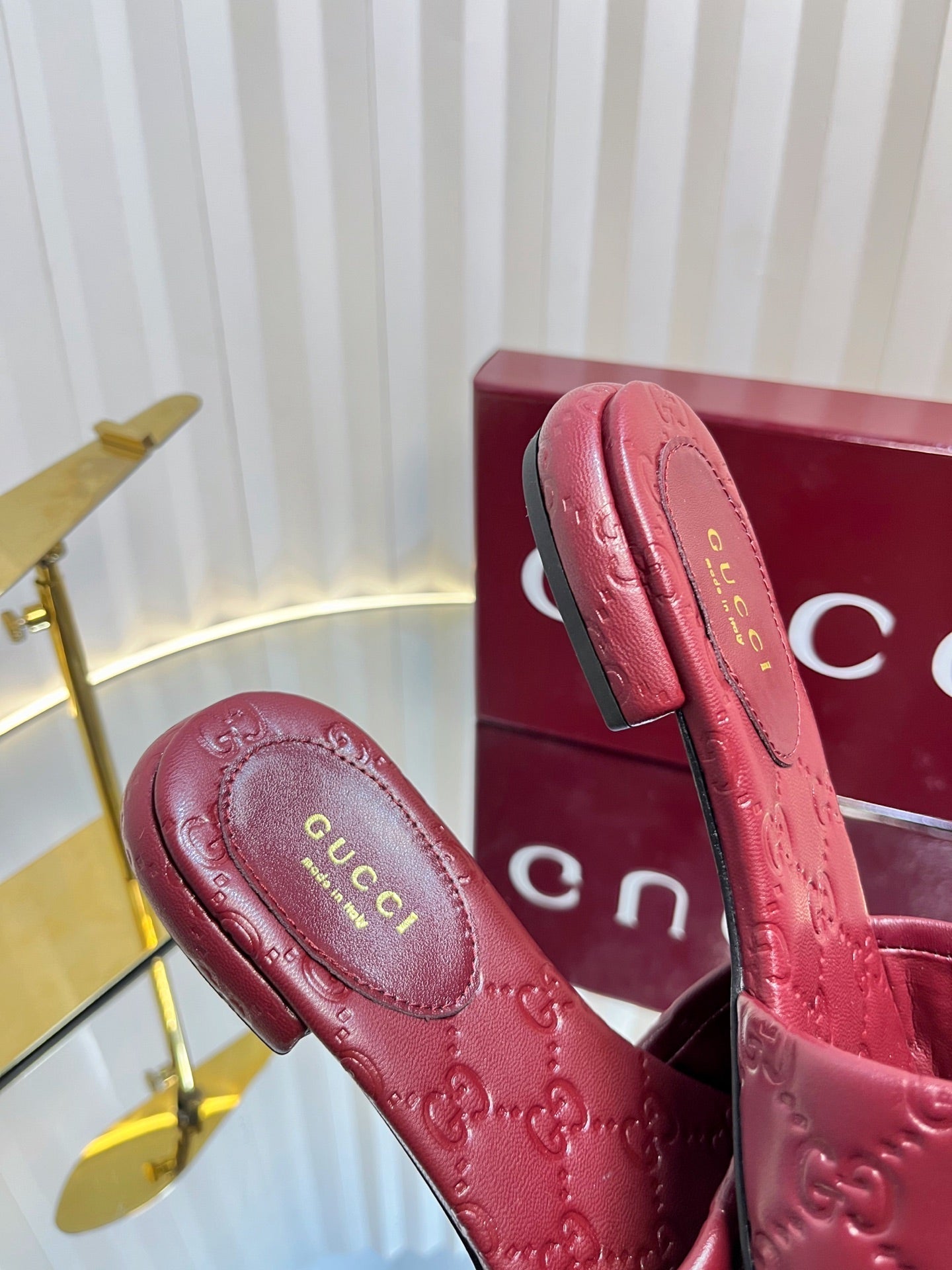 GC Double G Slide Sandals Rosso Ancora Red Embossed Leather 294634