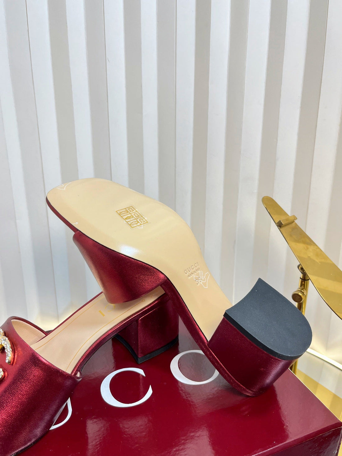 GC 25 Interlocking G Heeled Sandal Red Patent Leather 294638