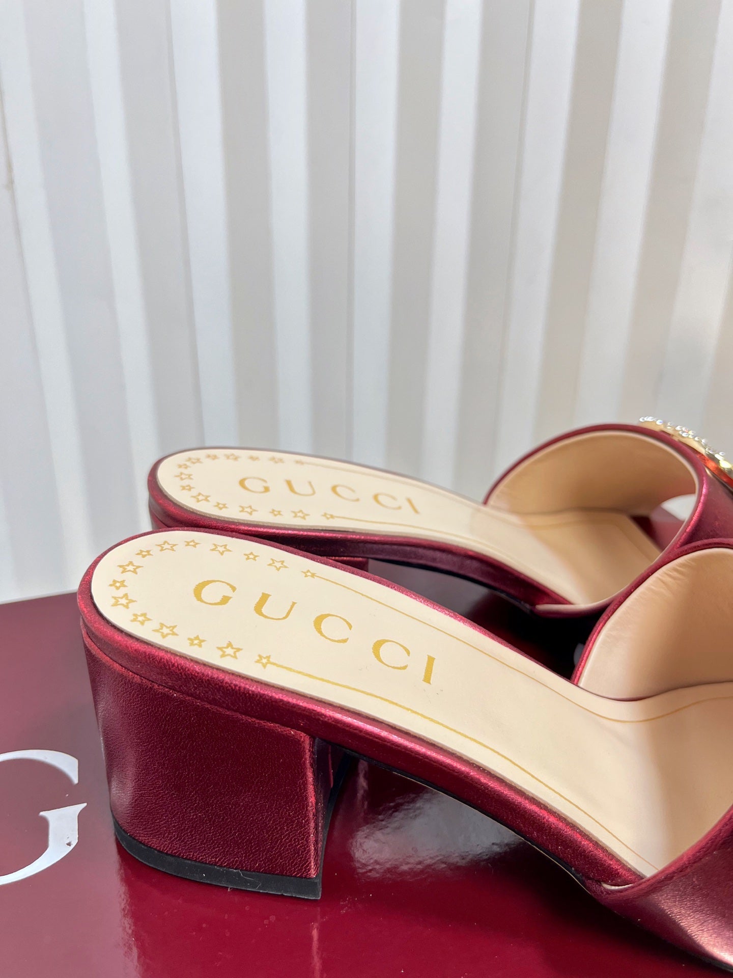 GC 25 Interlocking G Heeled Sandal Red Patent Leather 294638