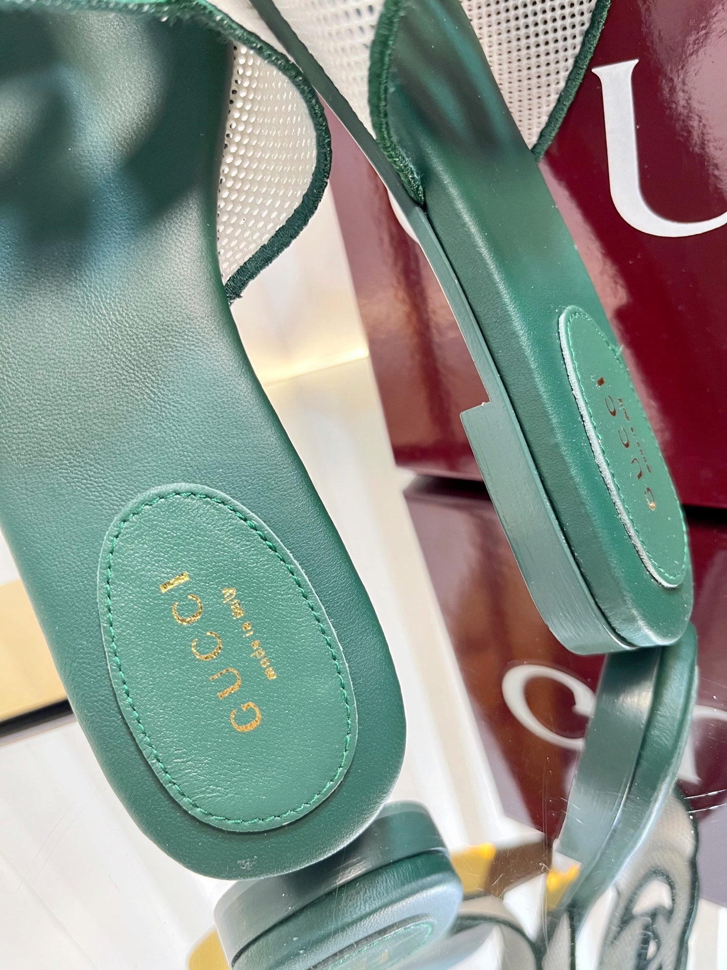 GC 25 Interlocking G Slide Sandal Emerald Green Canvas Cowhide 294643