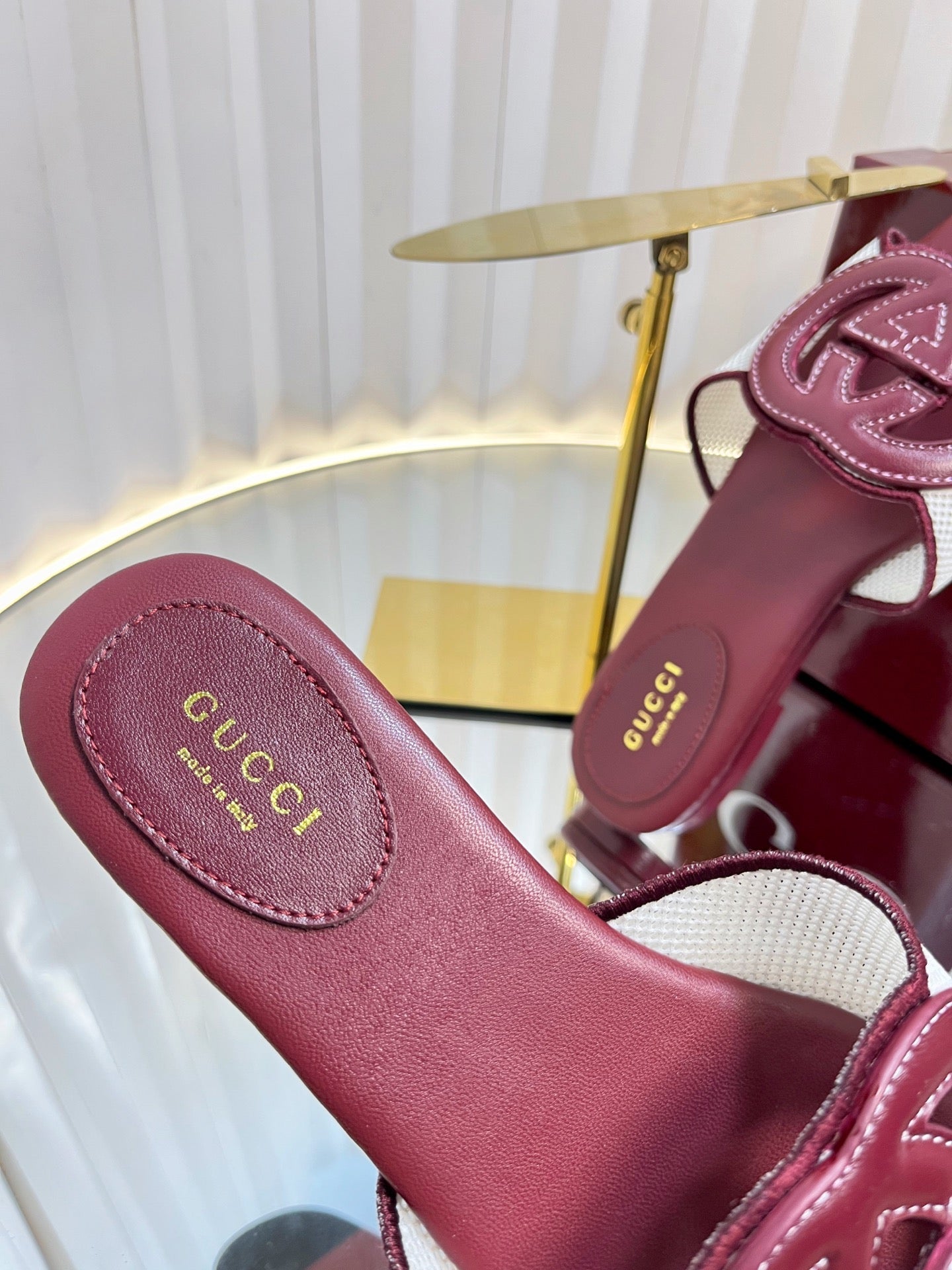 GC 25 Interlocking G Slide Sandal Rosso Ancora Red Canvas Cowhide 294644