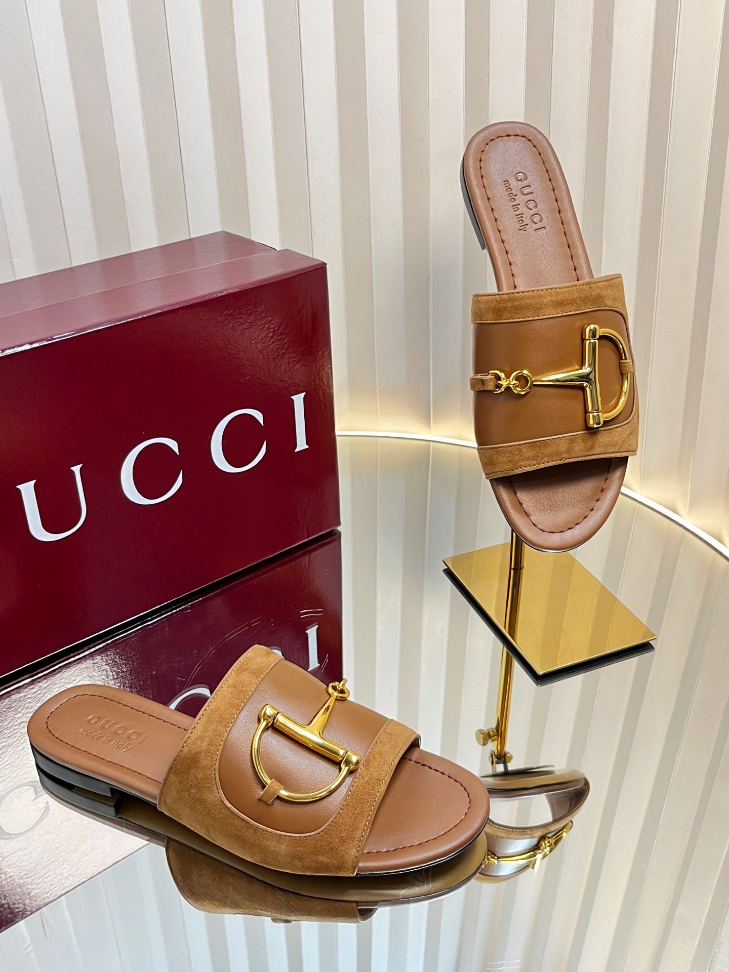 GC 25 Horsebit Sandals 10mm Brown Suede Sheepskin 294650