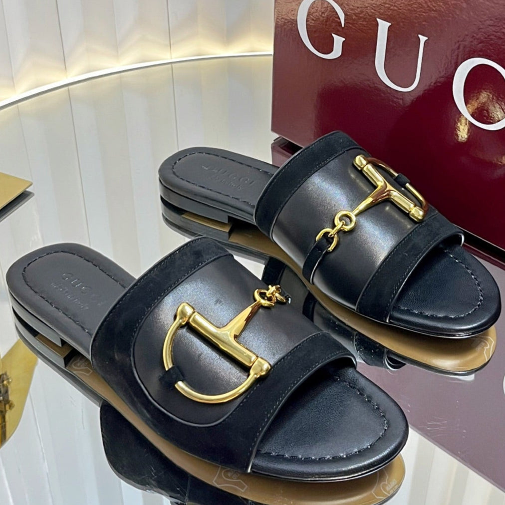 GC 25 Horsebit Sandals 10mm Black Suede Sheepskin 294652