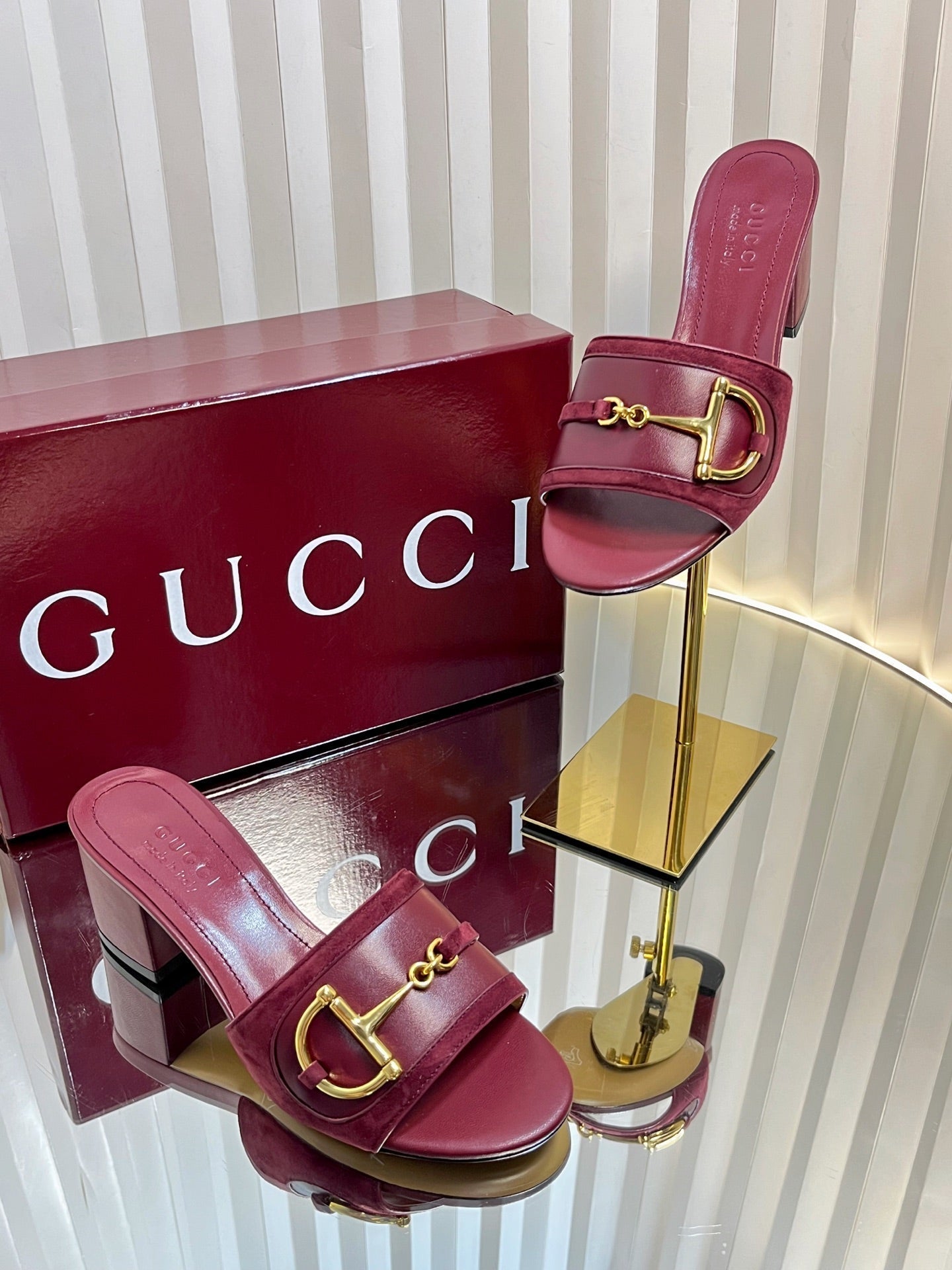 GC 25 Horsebit Sandals 50mm Red Suede Sheepskin 294653