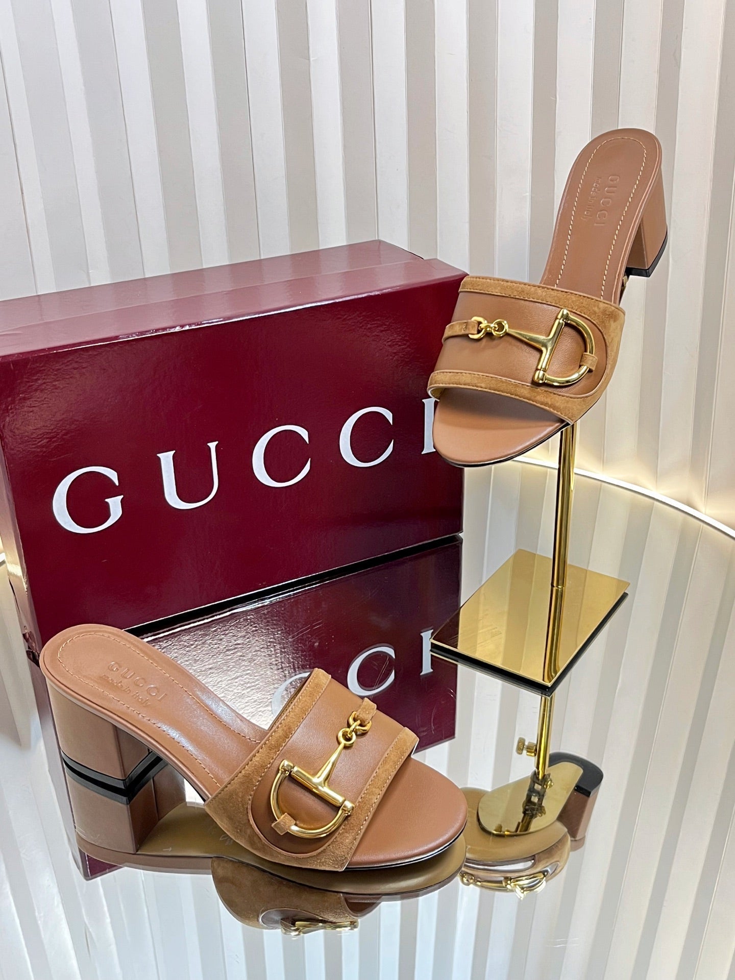 GC 25 Horsebit Sandals 50mm Brown Suede Sheepskin 294654