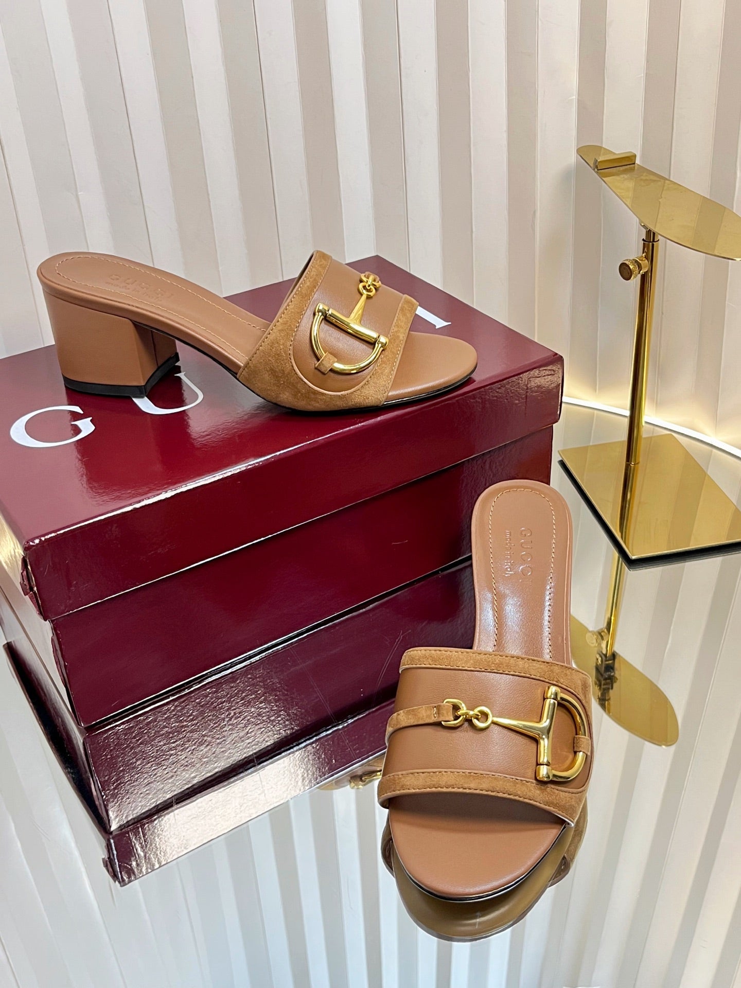 GC 25 Horsebit Sandals 50mm Brown Suede Sheepskin 294654