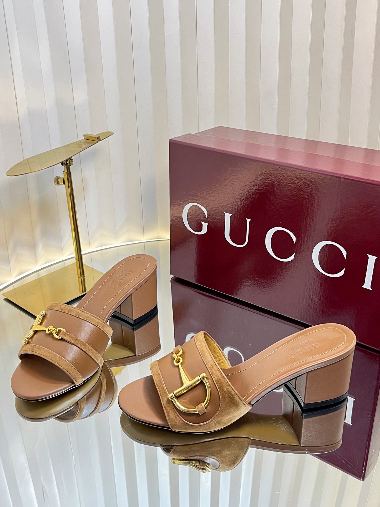 GC 25 Horsebit Sandals 50mm Brown Suede Sheepskin 294654