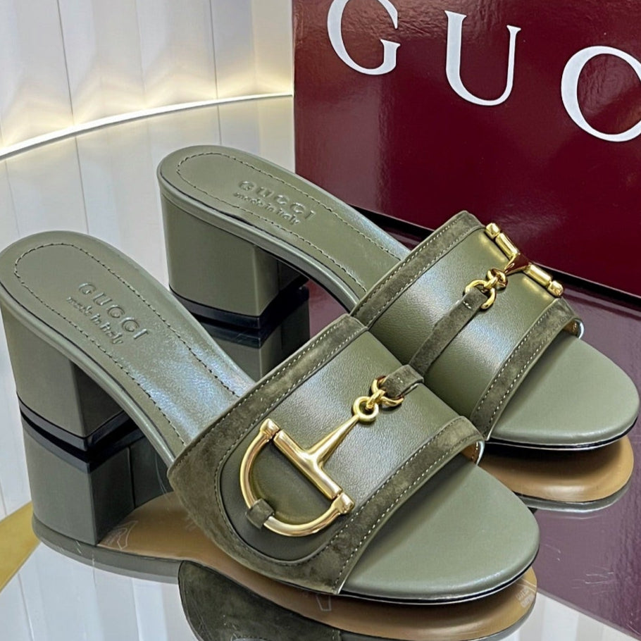 GC 25 Horsebit Sandals 50mm Dark Green Suede Sheepskin 294655