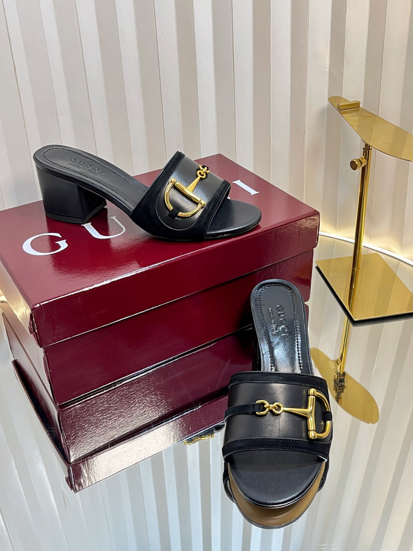 GC 25 Horsebit Sandals 50mm Black Suede Sheepskin 294656