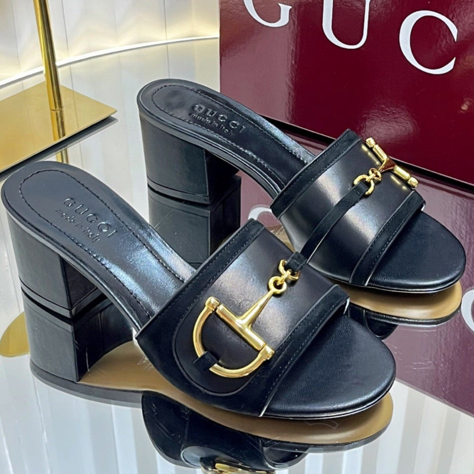 GC 25 Horsebit Sandals 50mm Black Suede Sheepskin 294656