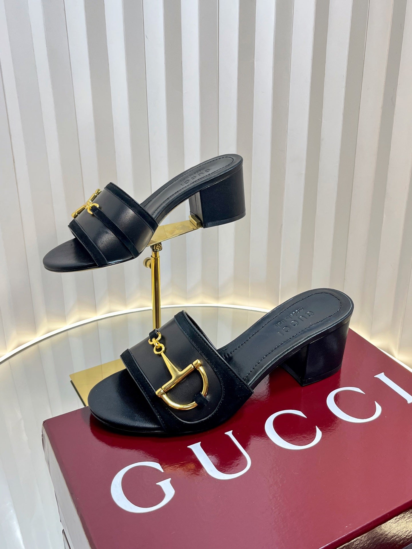 GC 25 Horsebit Sandals 50mm Black Suede Sheepskin 294656