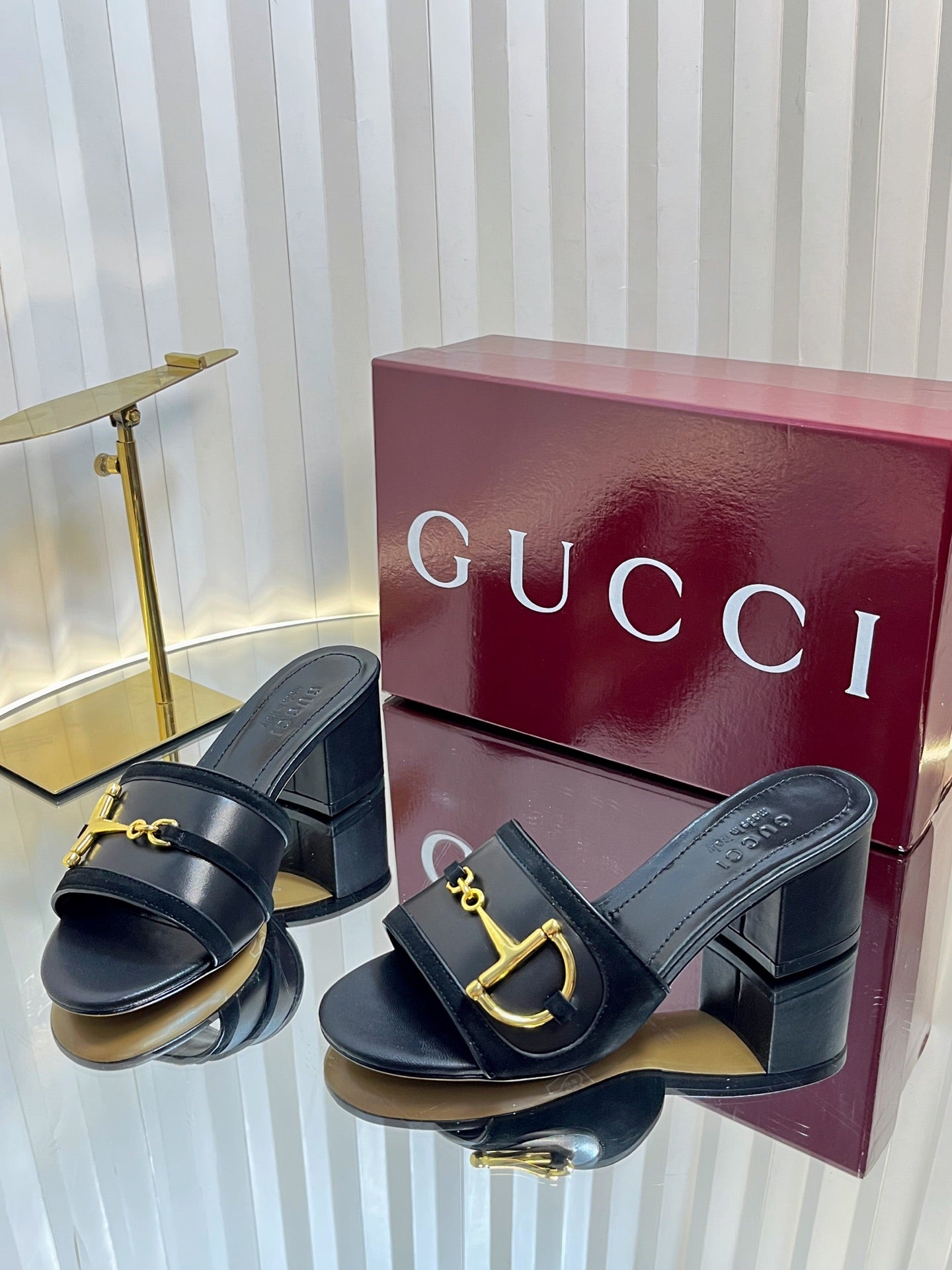 GC 25 Horsebit Sandals 50mm Black Suede Sheepskin 294656