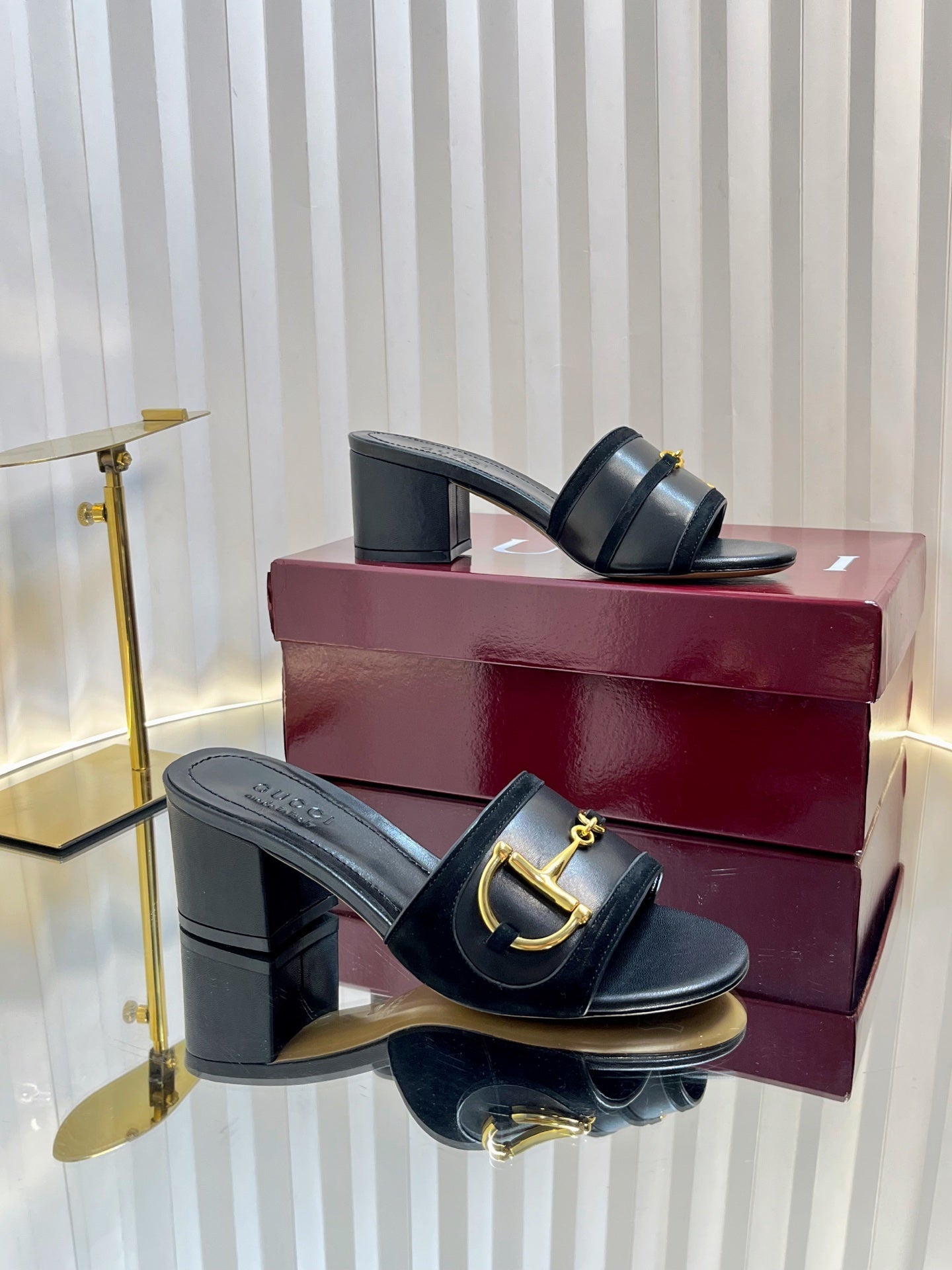 GC 25 Horsebit Sandals 50mm Black Suede Sheepskin 294656