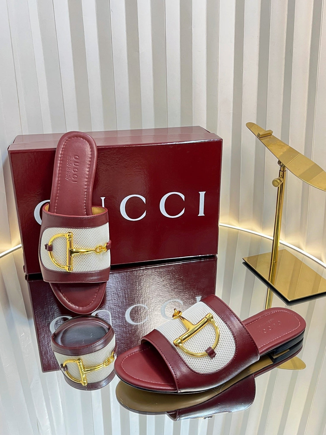 GC 25 Horsebit GG Sandals Red Canvas Sheepskin 294661