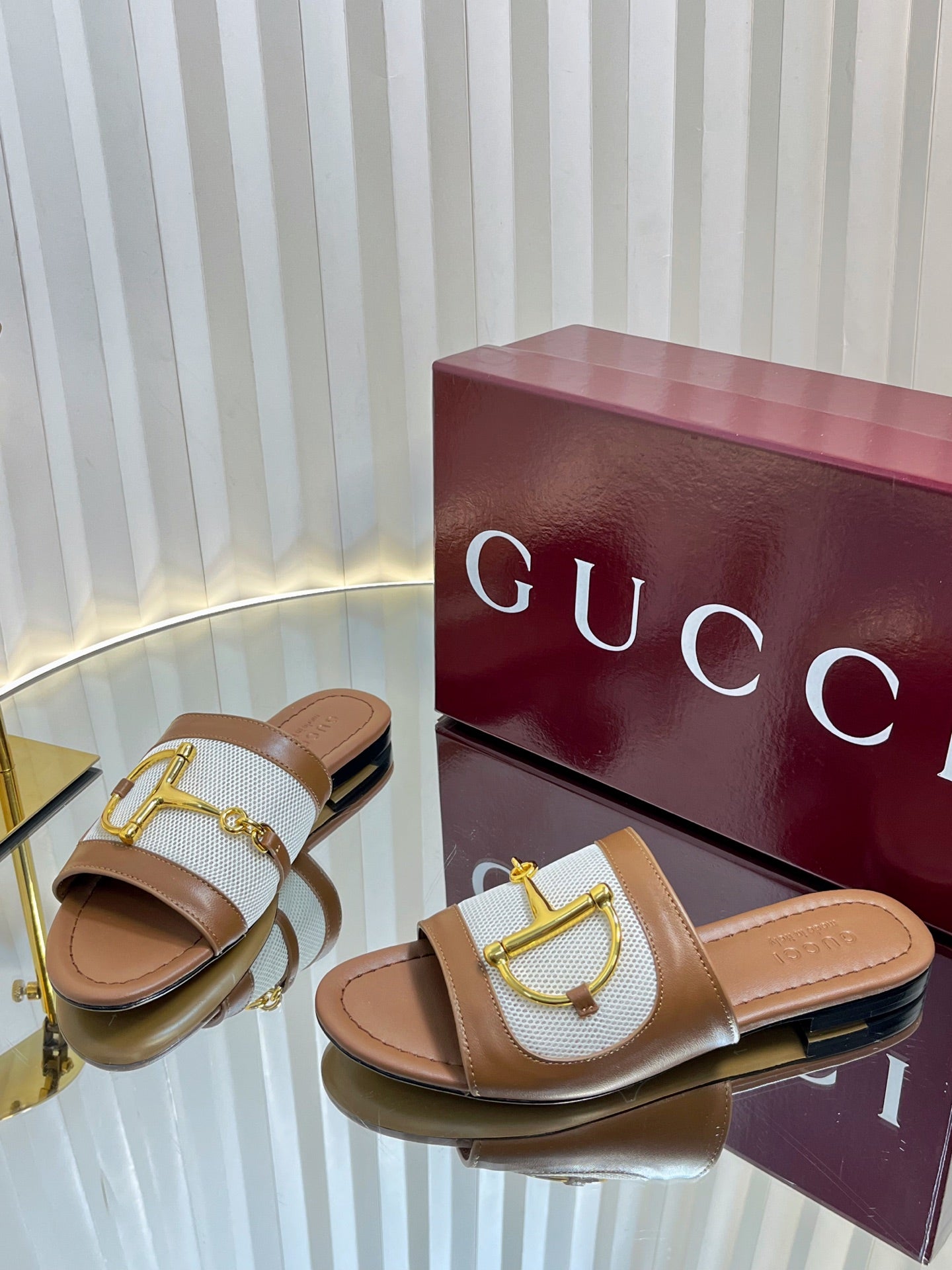 GC 25 Horsebit GG Sandals Brown Canvas Sheepskin 294662