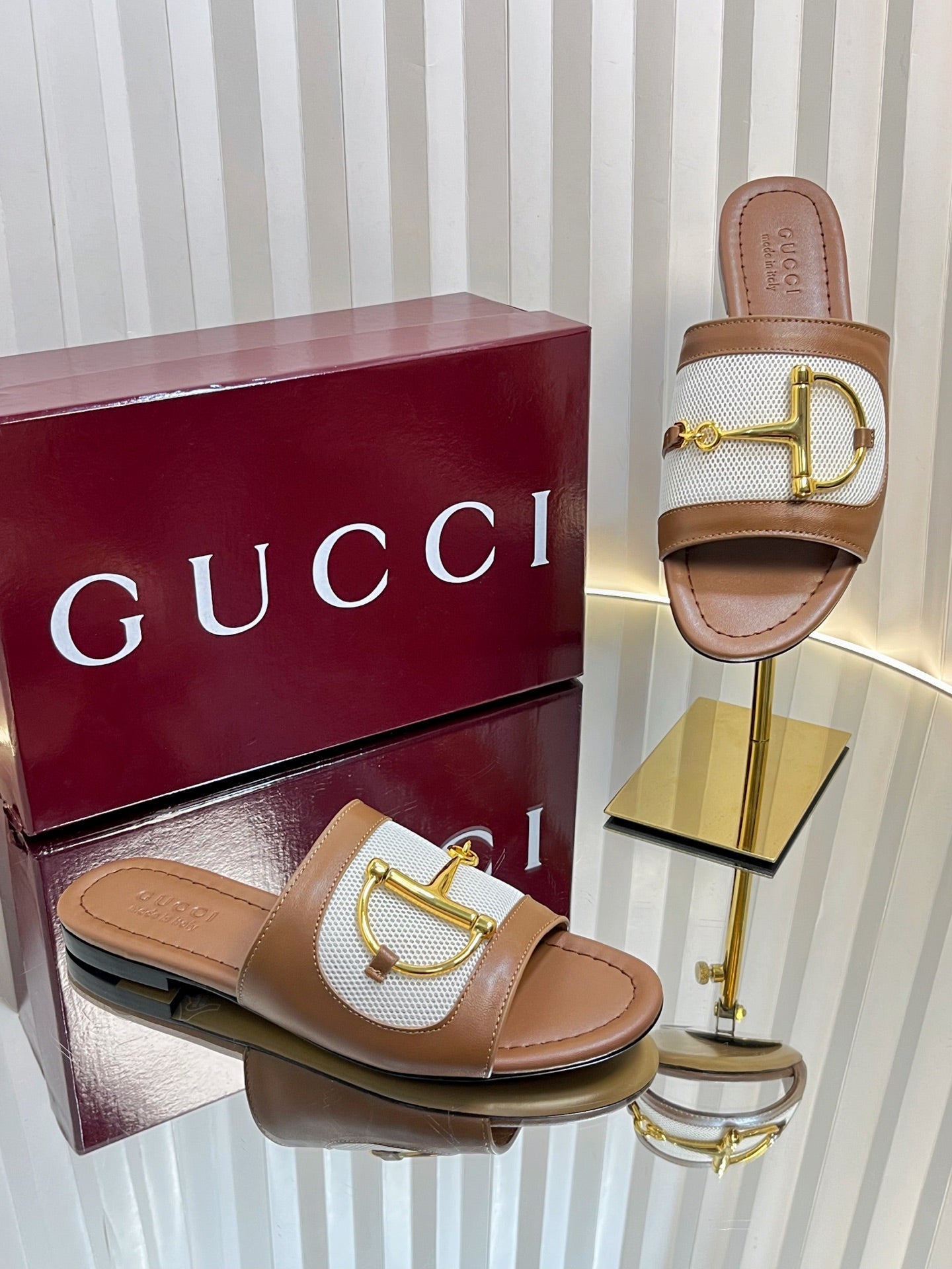 GC 25 Horsebit GG Sandals Brown Canvas Sheepskin 294662