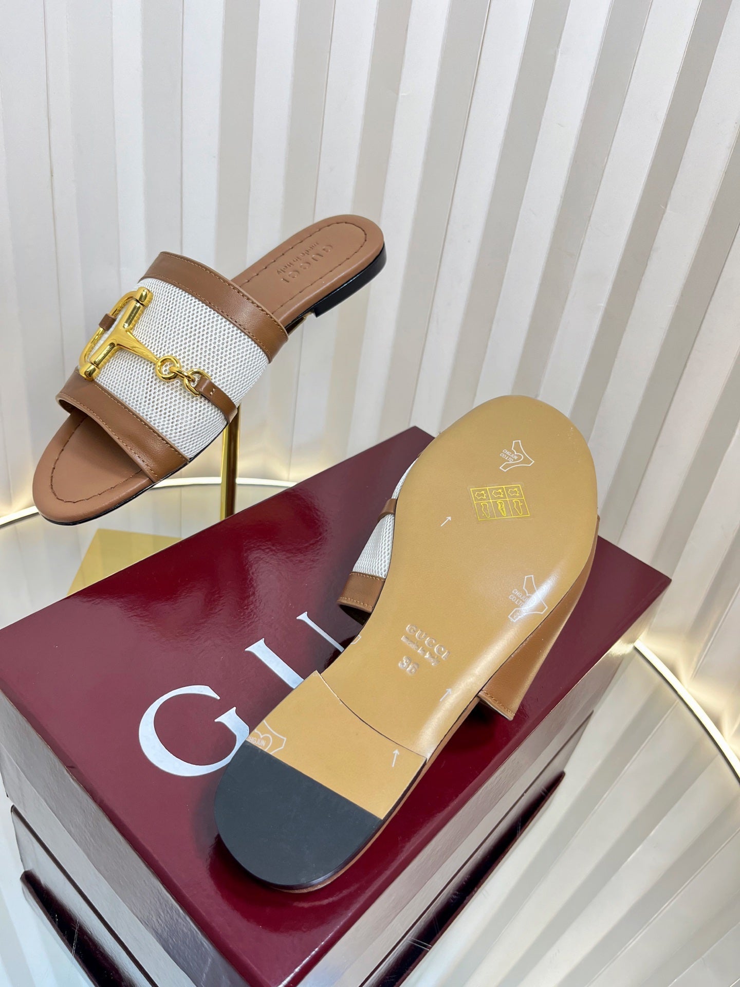 GC 25 Horsebit GG Sandals Brown Canvas Sheepskin 294662