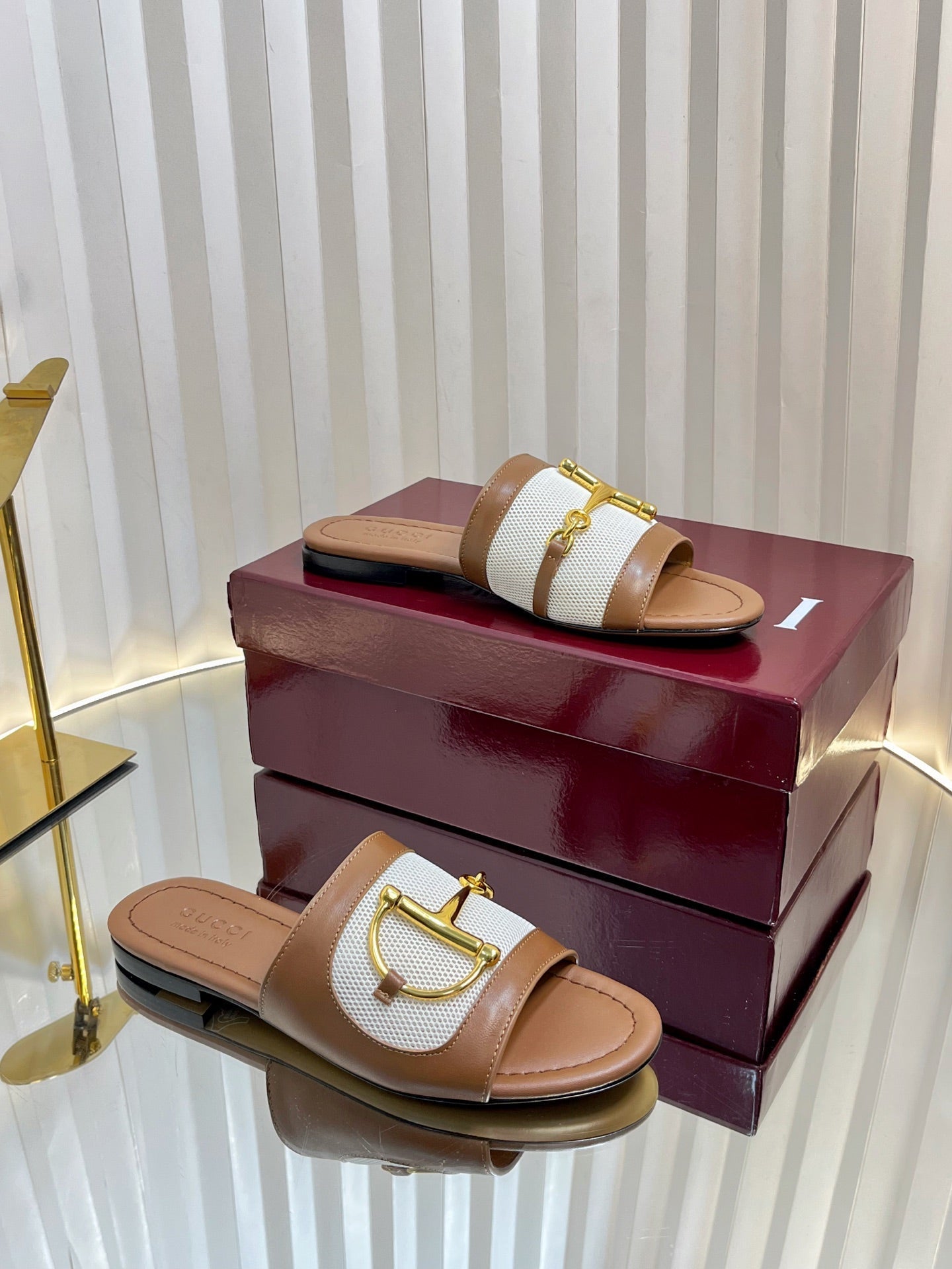 GC 25 Horsebit GG Sandals Brown Canvas Sheepskin 294662