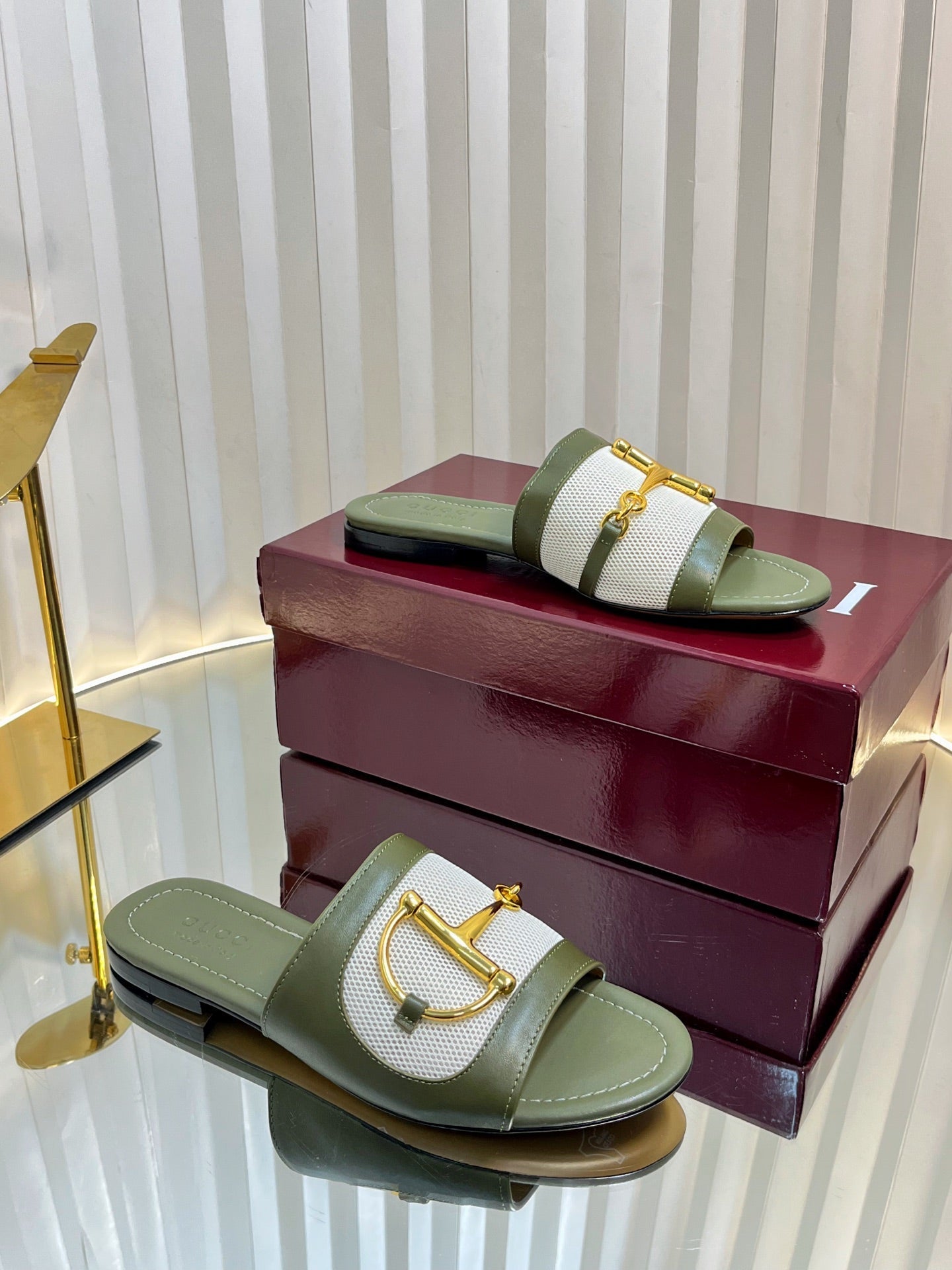 GC 25 Horsebit GG Sandals Dark Green Canvas Sheepskin 294663