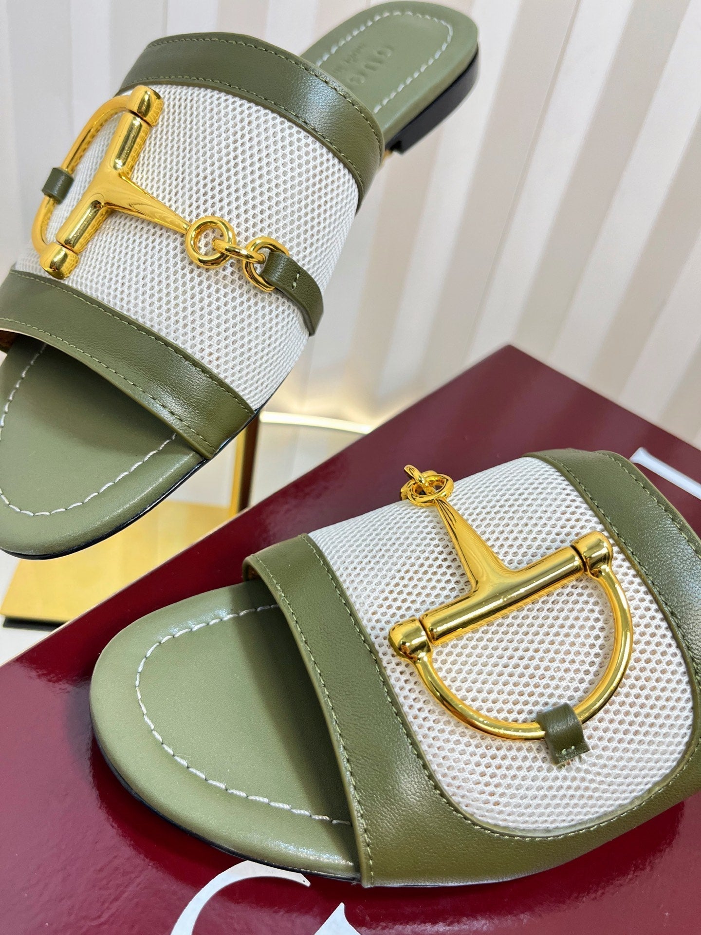 GC 25 Horsebit GG Sandals Dark Green Canvas Sheepskin 294663