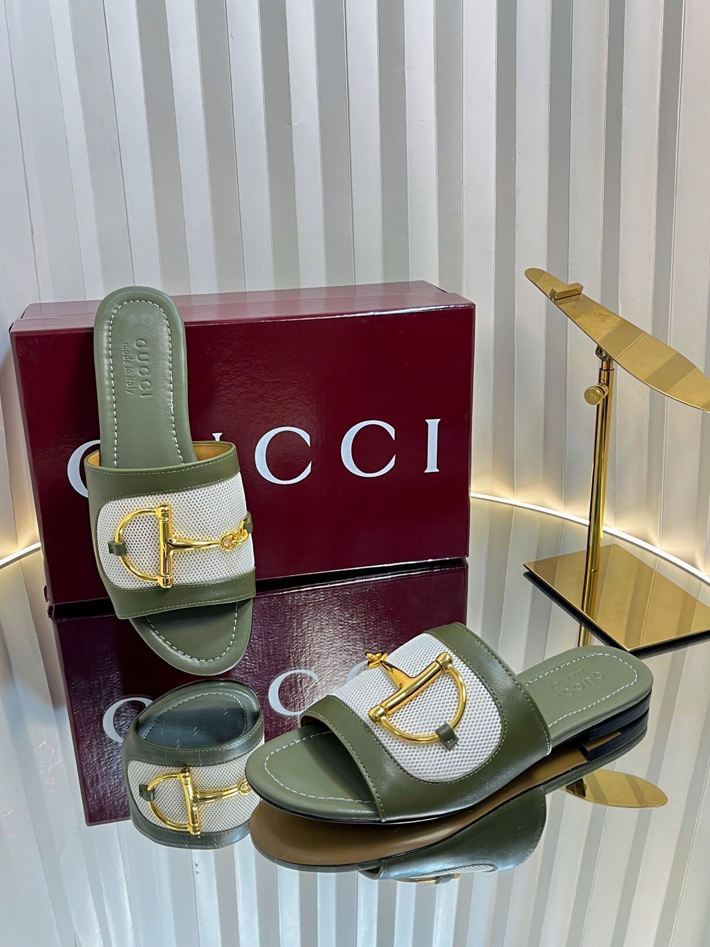 GC 25 Horsebit GG Sandals Dark Green Canvas Sheepskin 294663