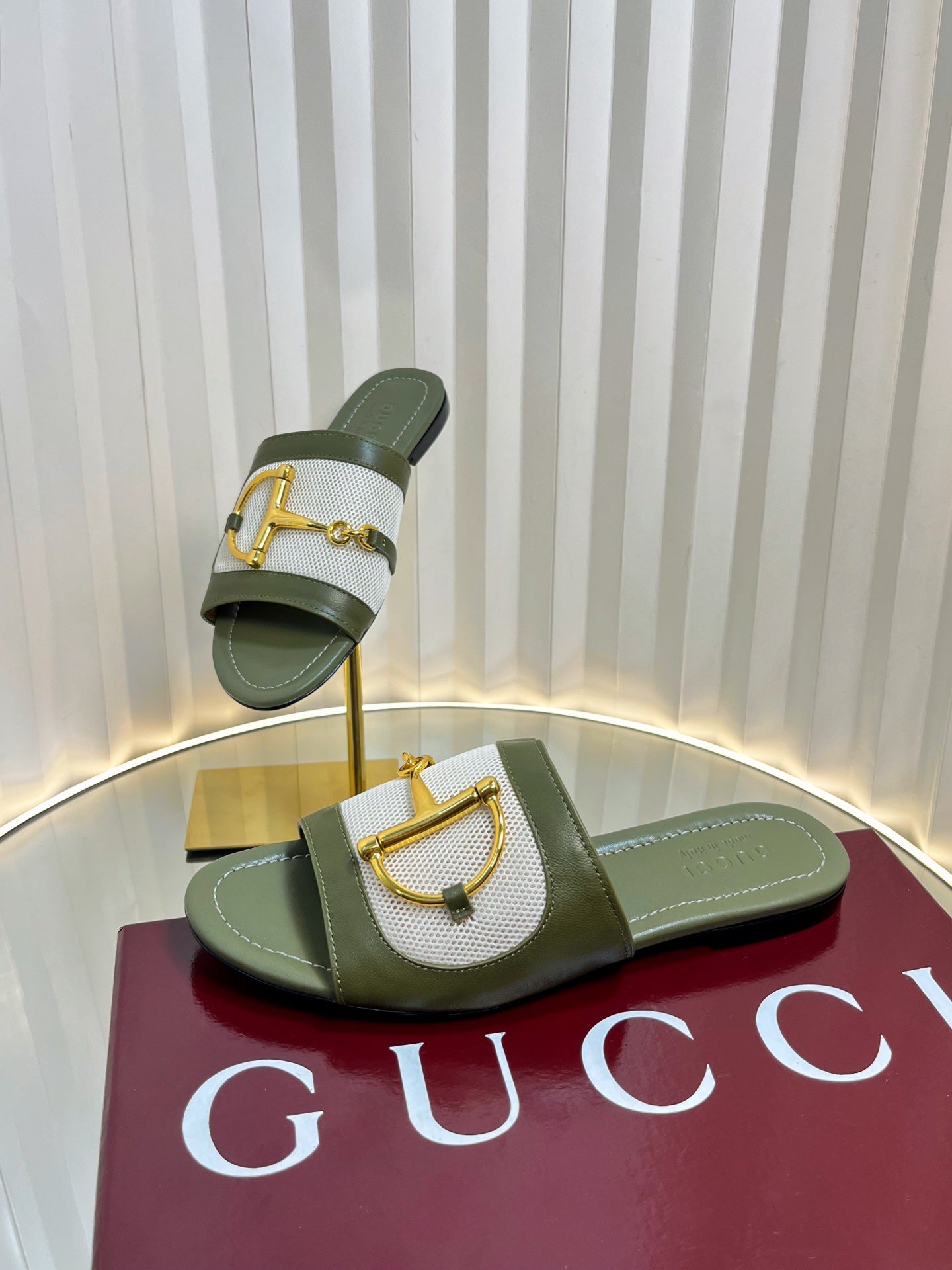 GC 25 Horsebit GG Sandals Dark Green Canvas Sheepskin 294663