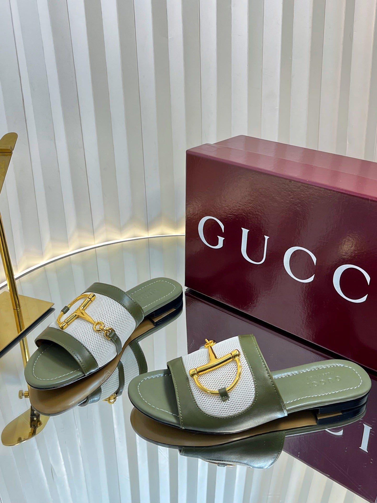 GC 25 Horsebit GG Sandals Dark Green Canvas Sheepskin 294663