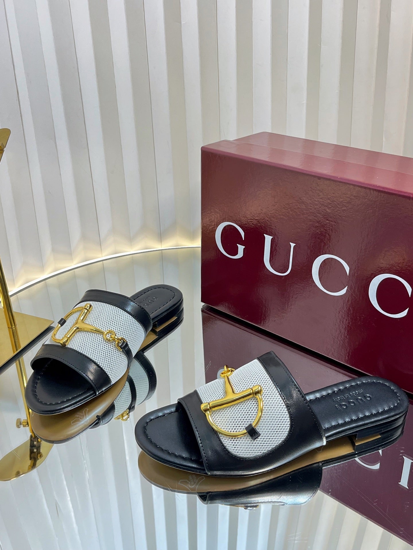 GC 25 Horsebit GG Sandals Black Canvas Sheepskin 294664