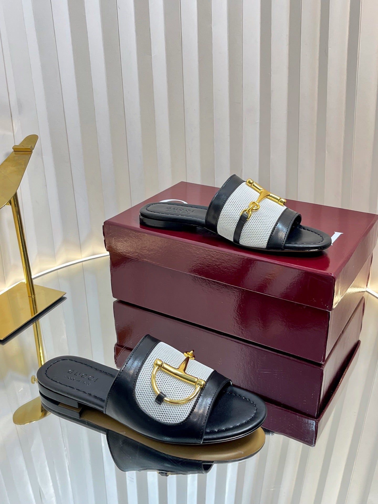 GC 25 Horsebit GG Sandals Black Canvas Sheepskin 294664