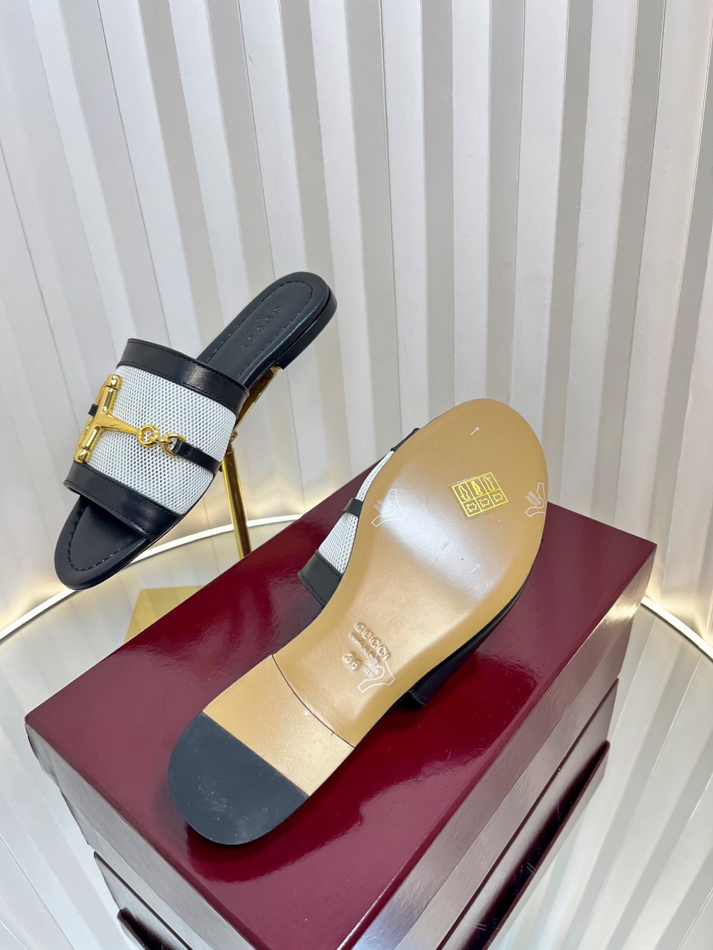 GC 25 Horsebit GG Sandals Black Canvas Sheepskin 294664