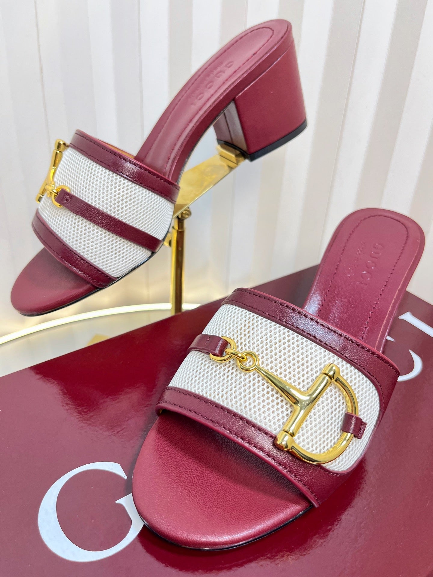 GC 25 Horsebit GG 50mm Sandals Red Canvas Sheepskin 294665