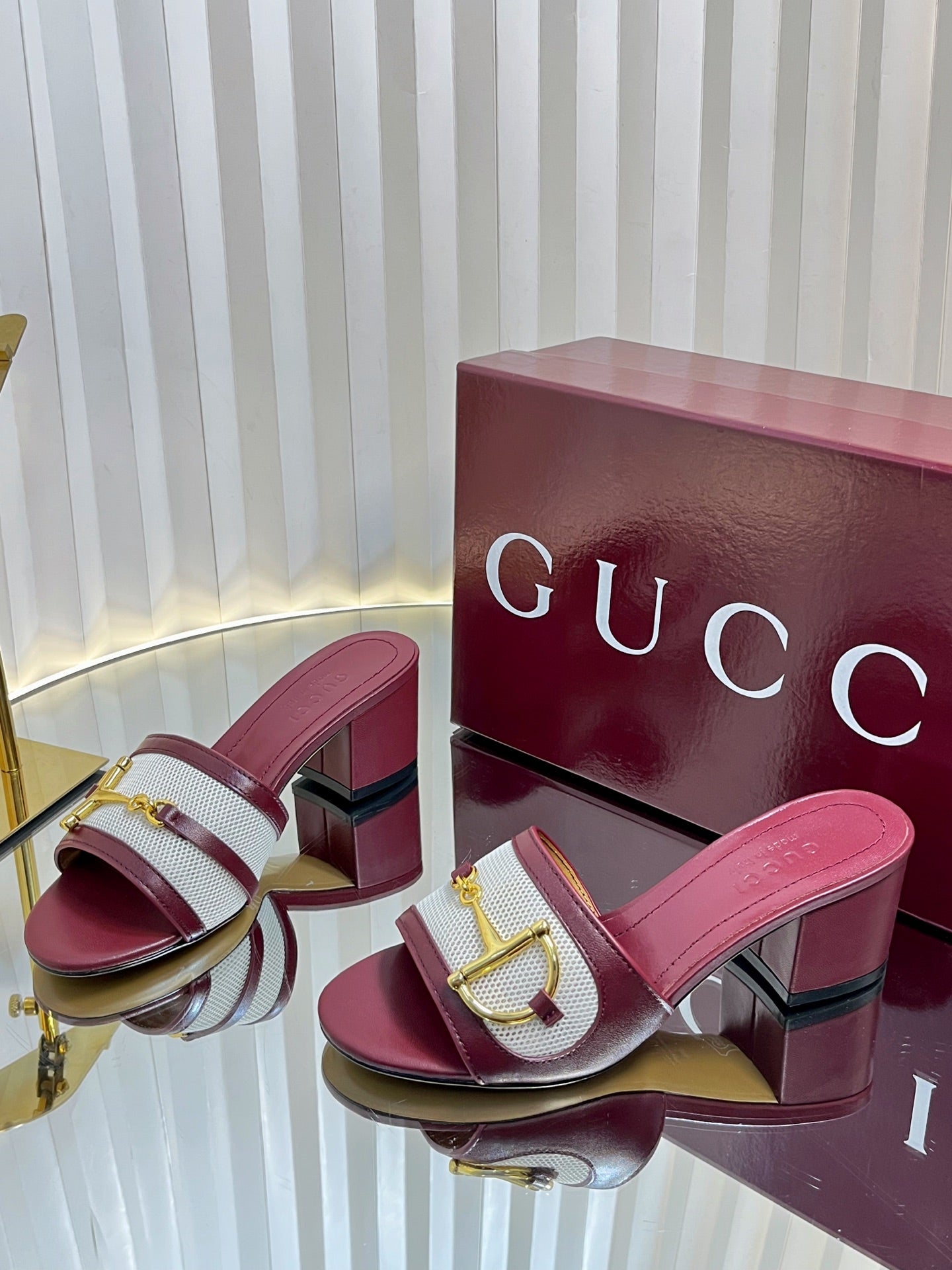 GC 25 Horsebit GG 50mm Sandals Red Canvas Sheepskin 294665