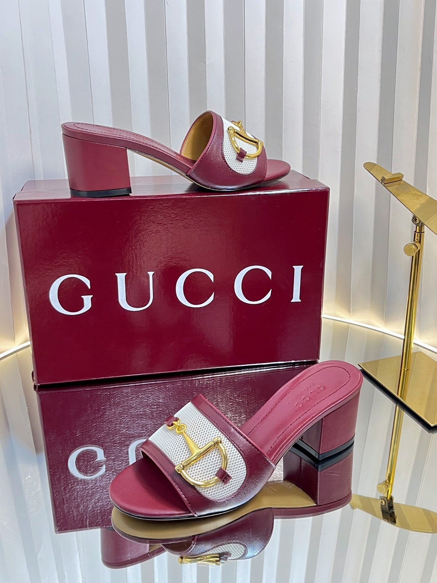 GC 25 Horsebit GG 50mm Sandals Red Canvas Sheepskin 294665