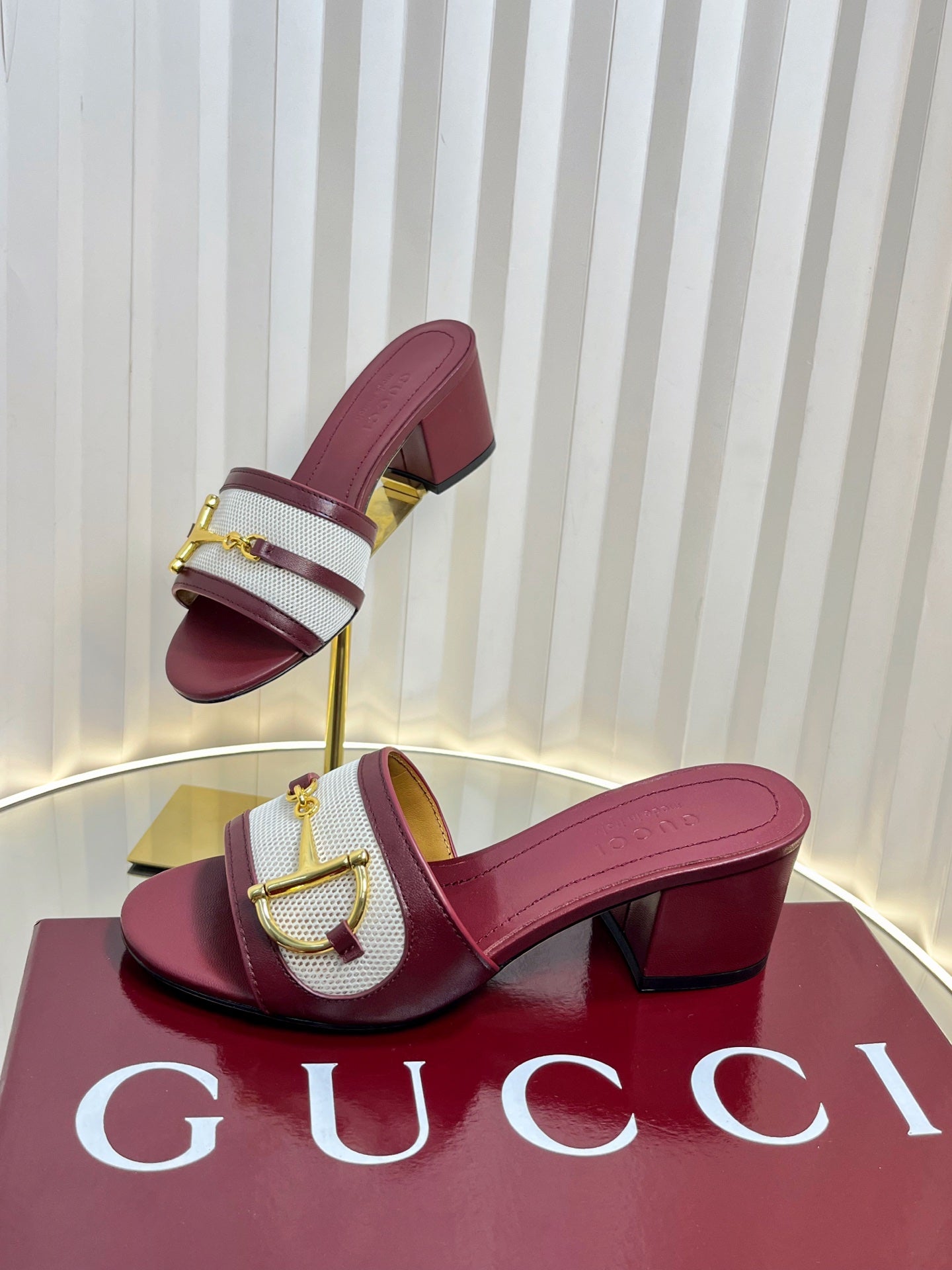 GC 25 Horsebit GG 50mm Sandals Red Canvas Sheepskin 294665