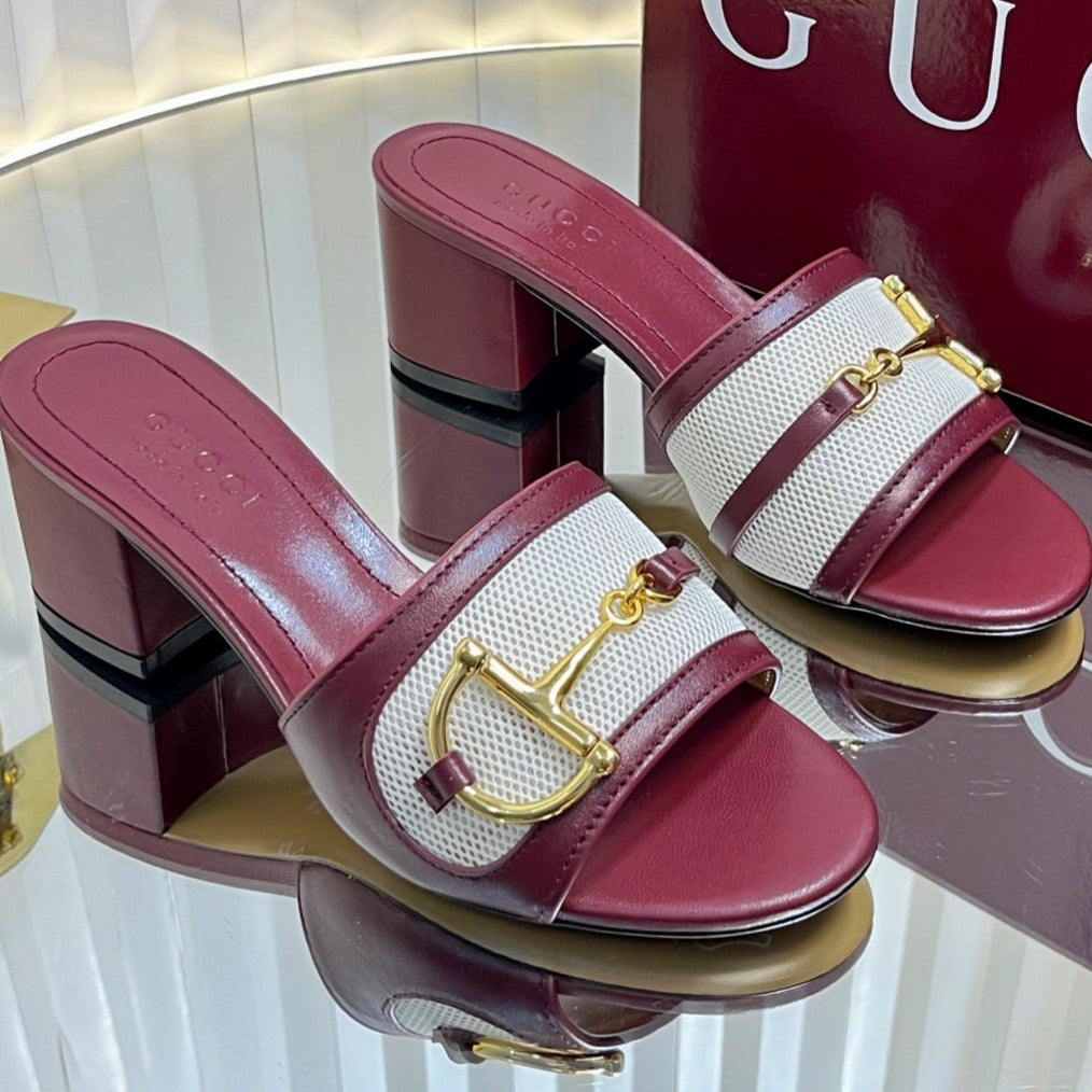 GC 25 Horsebit GG 50mm Sandals Red Canvas Sheepskin 294665