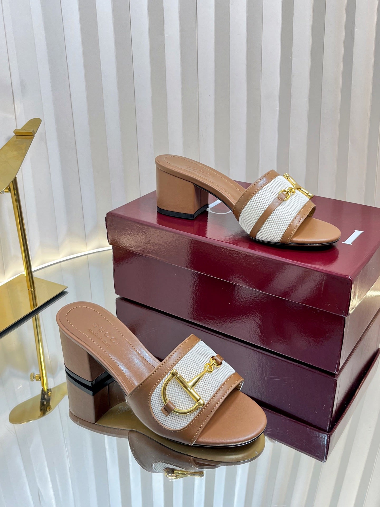 GC 25 Horsebit GG 50mm Sandals Brown Canvas Sheepskin 294666