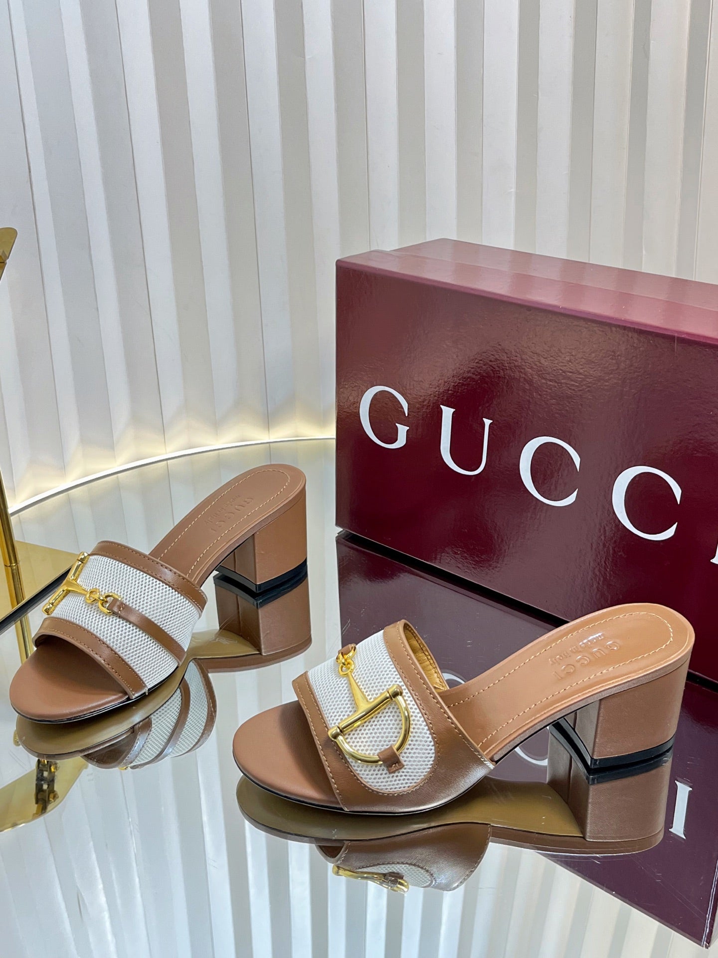 GC 25 Horsebit GG 50mm Sandals Brown Canvas Sheepskin 294666